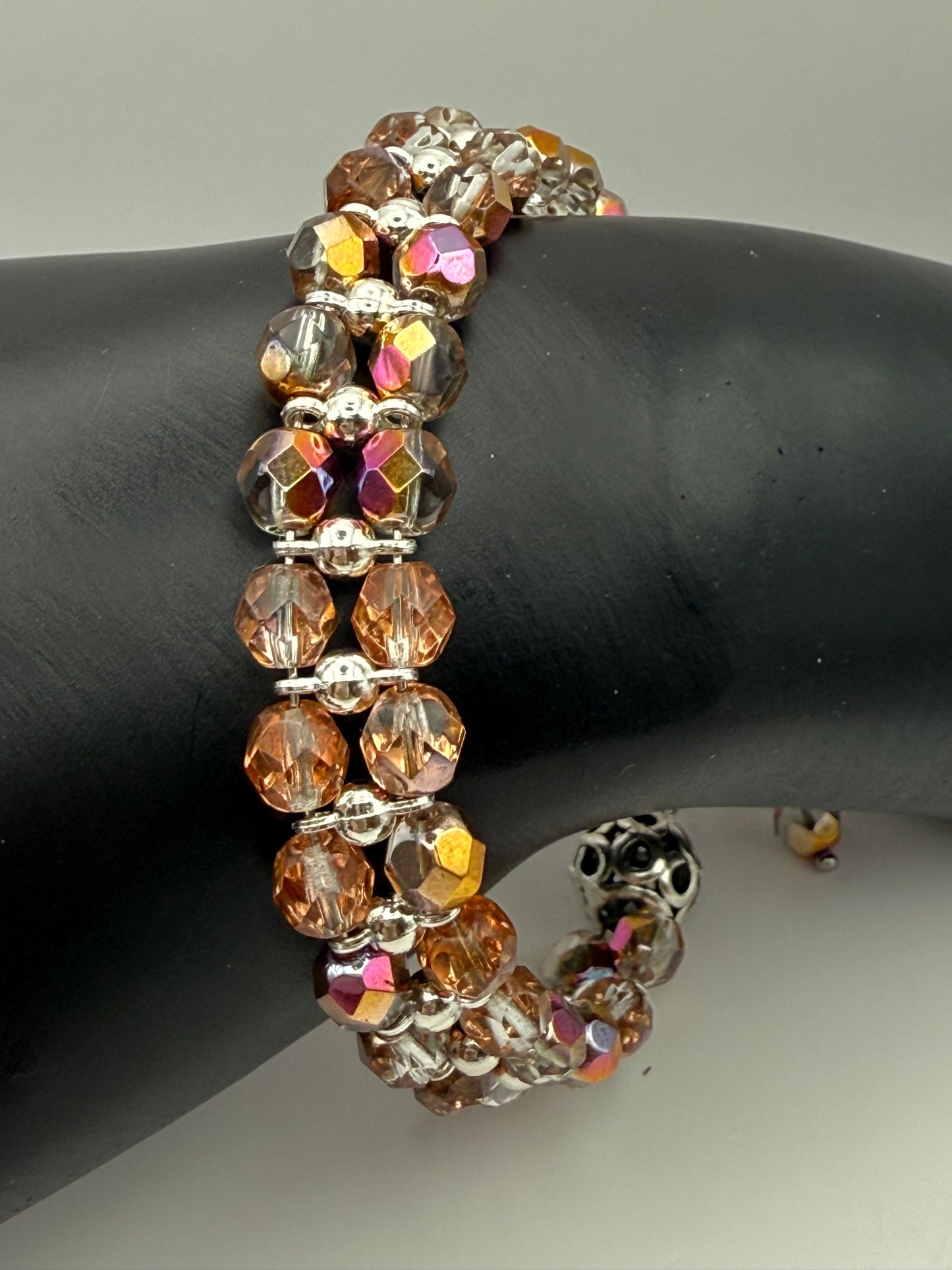 Rosy Gold Faceted Double Band Bracelet 7.5"