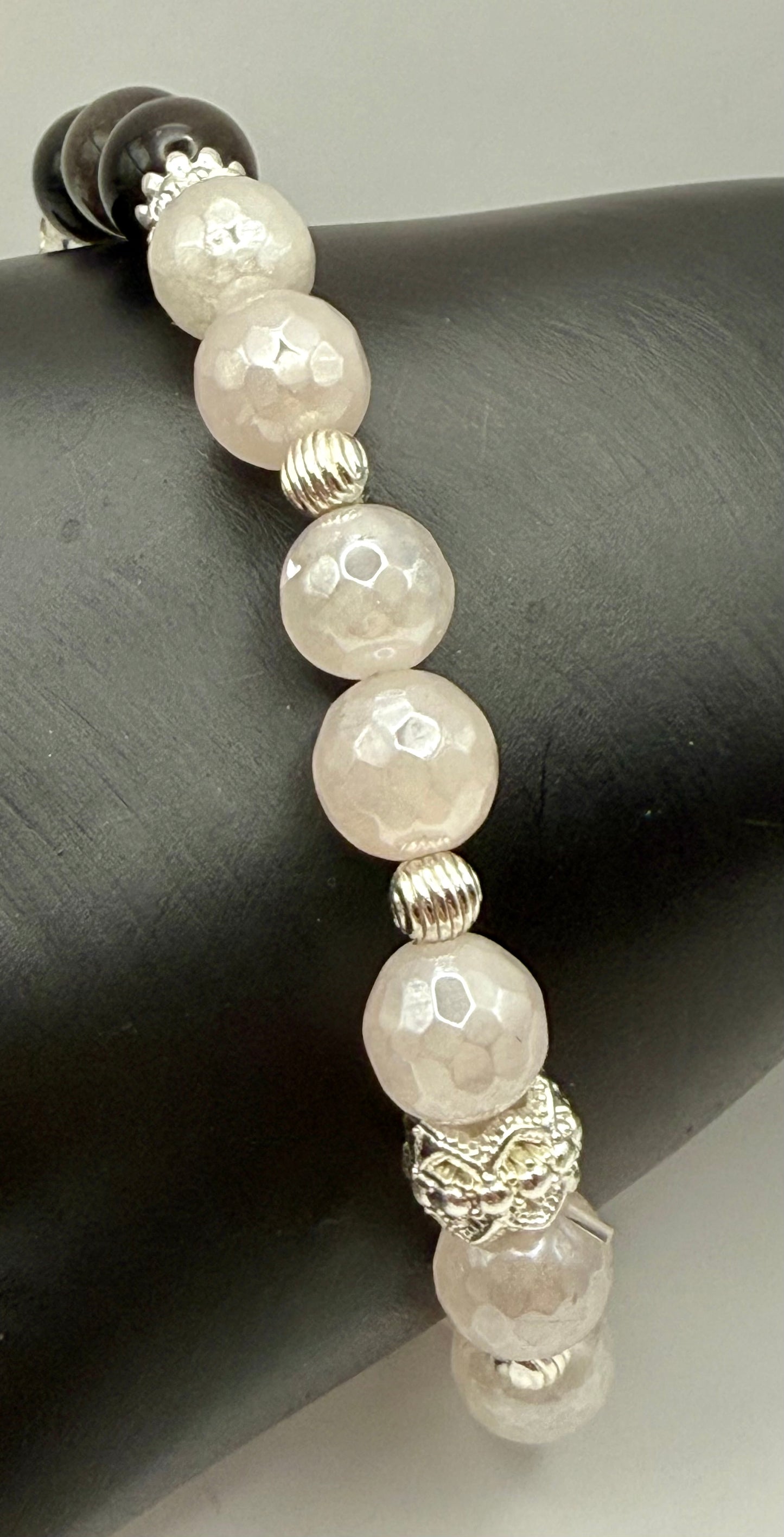 Rose Quartz & Amethyst Cross Stretch Bracelet 7.5"