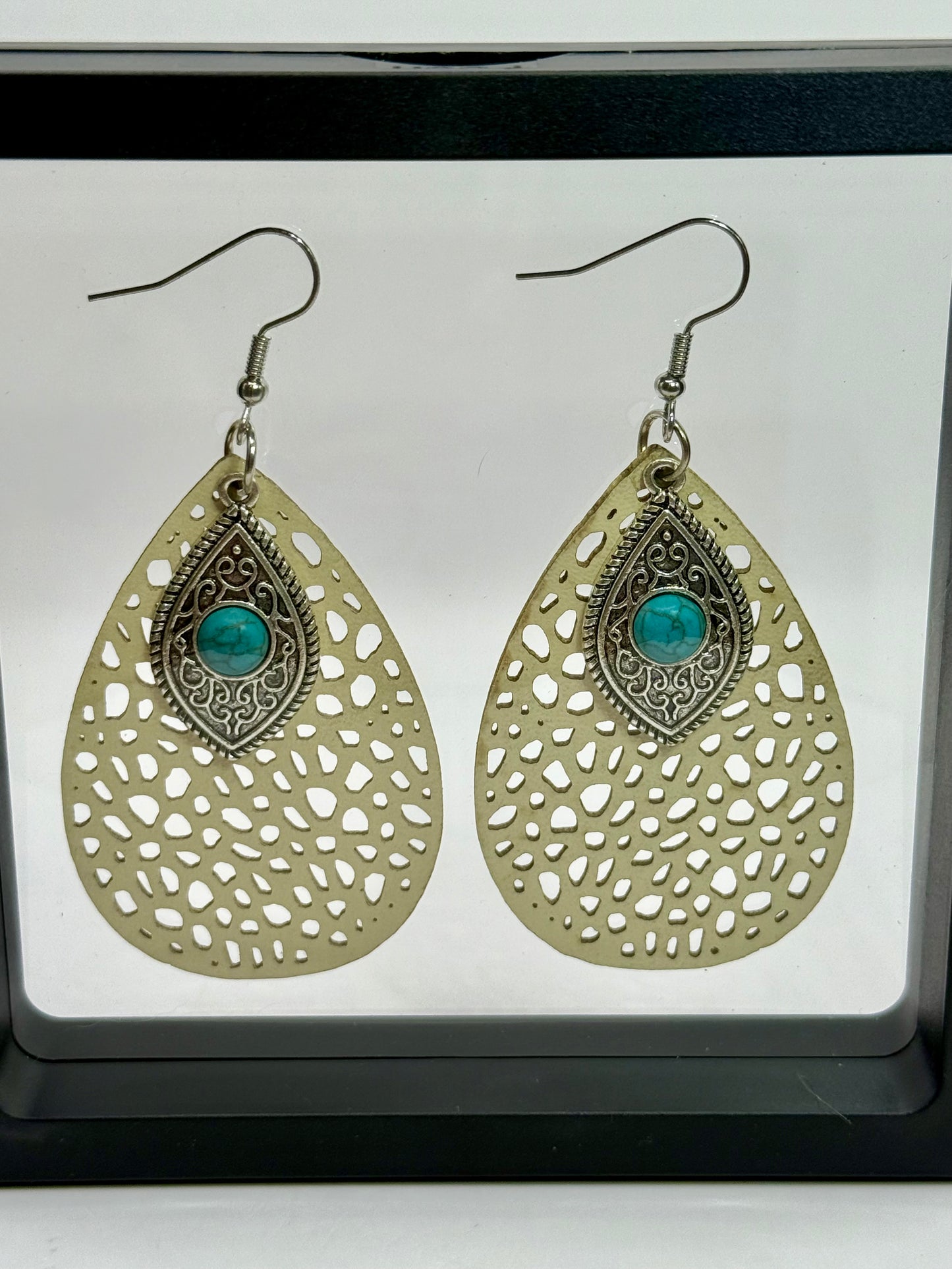 Boho Turquoise Teardrop Earrings – Western Style Dangle Earrings, Statement Earrings, Lightweight Cutout Jewelry, Gift for Her