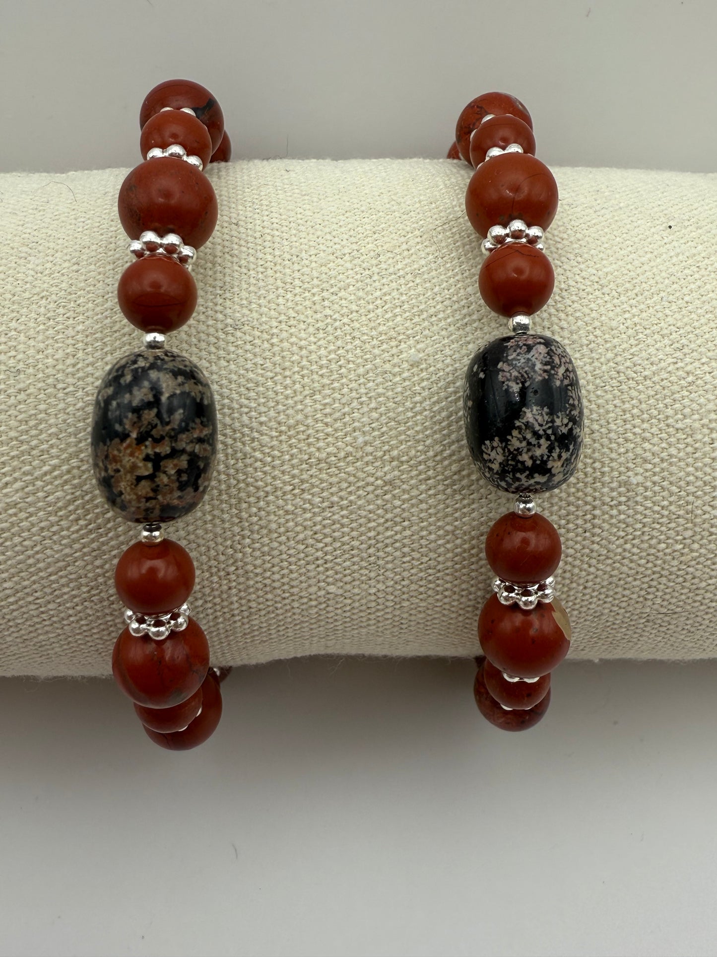 Red Jasper and Black Coral Bracelets 7.5"-7.75"