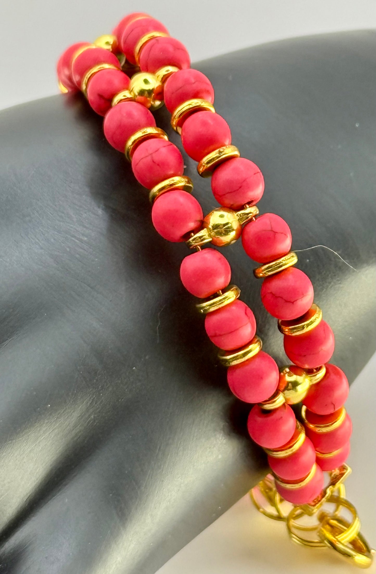 Coral Howlite Double Band Bracelet 7.75"