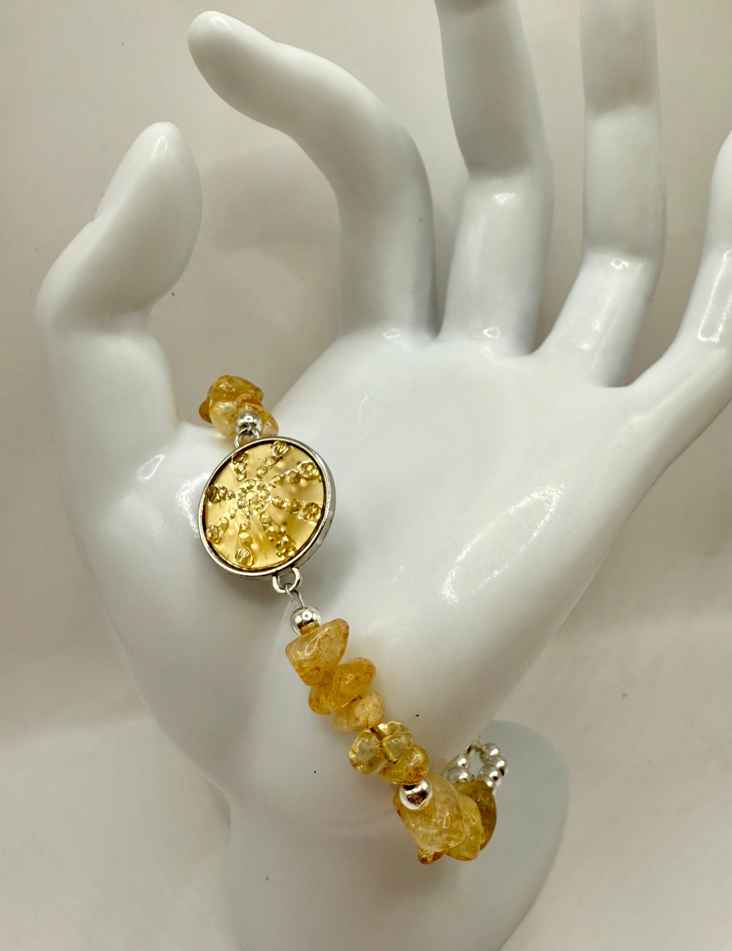 Citrine and Glass Focal Clasp Bracelet – 7.5” | Handmade Yellow Gemstone Bracelet | Sparkling Statement Jewelry