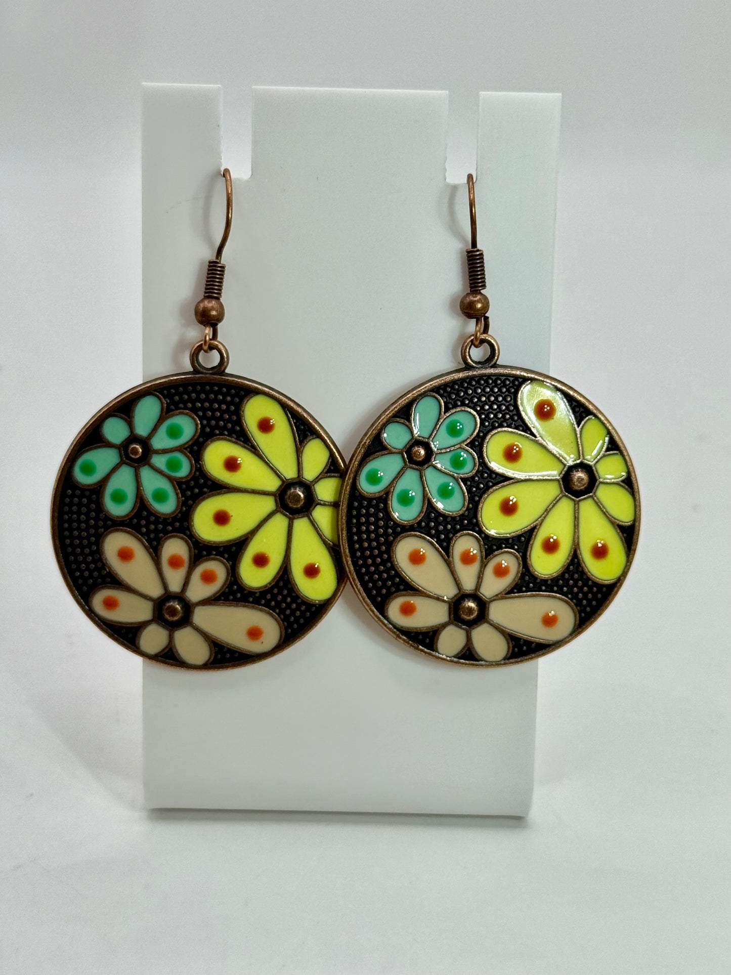 Retro Floral Copper Earrings | Hypoallergenic Hooks | Boho Statement Jewelry for Women