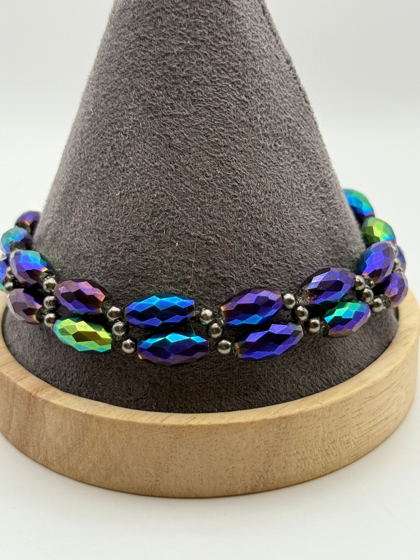 Iridescent Rainbow Crystal Beaded Bracelet β 7.75β Can be Resized