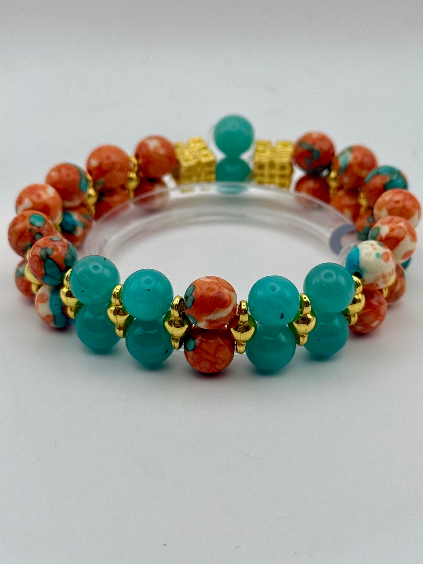 Beach Sunset and Amazonite Double Band Stretch Bracelet 7.5"