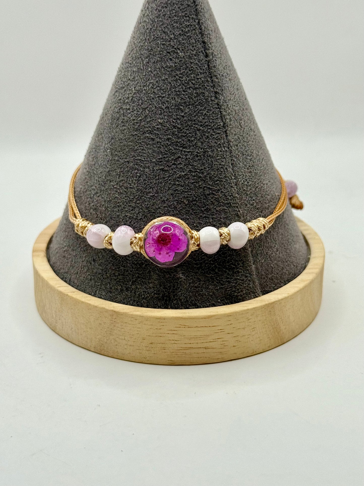 Adjustable Anklet or Bracelet with Purple Flower Charm | One Size Fits All Handmade Jewelry | Boho Chic Gift for Her