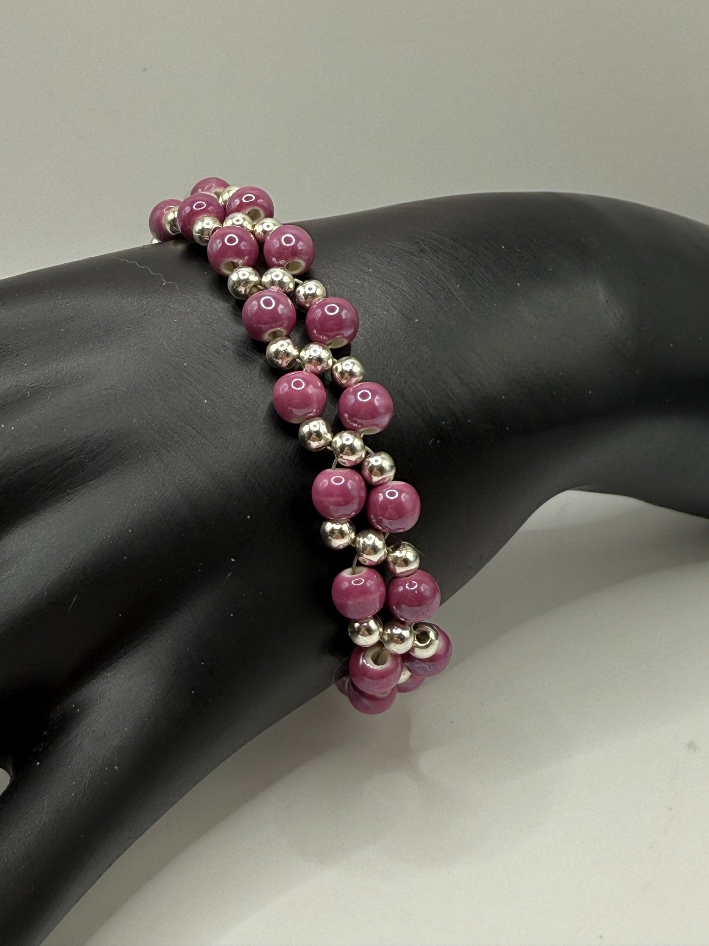 Double-Banded Purple Pearlized Glass Bead Bracelet – 7.75” to 8” | Layered Look | Handmade Clasp Bracelet | Elegant Beaded Jewelry