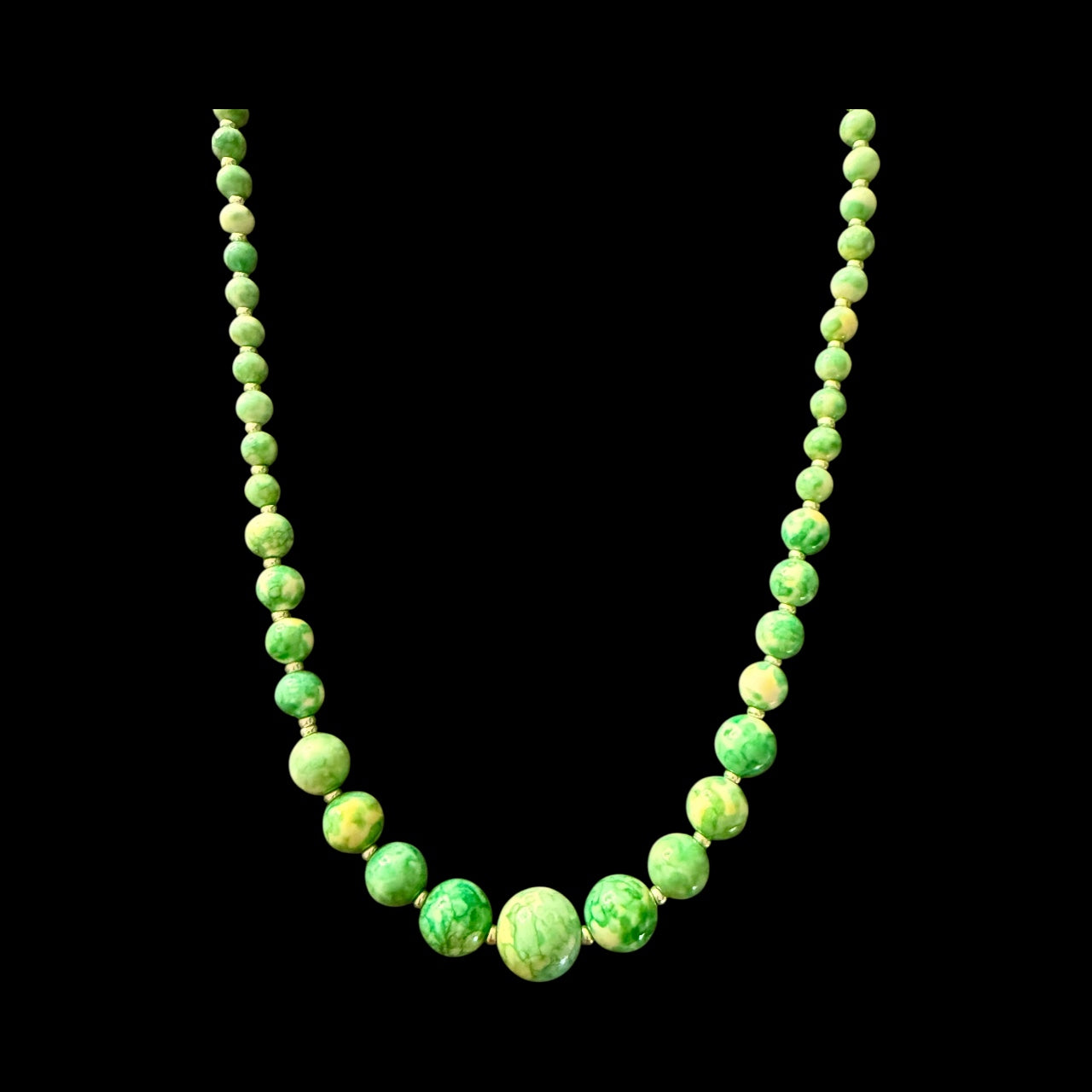 Green Marbled Bead Necklace with Free Matching Earrings • 20” Handmade Necklace Set • Green Jewelry Gift • Statement Bead Necklace