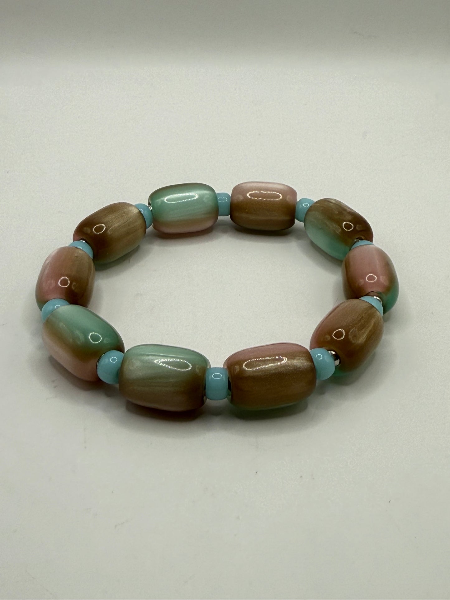 Chunky Resin Barrel Bead Stretch Bracelet | Colorful Retro and Beach Fusion Statement Jewelry | Handmade 7” Beaded Bracelet (Custom Sizing Available)