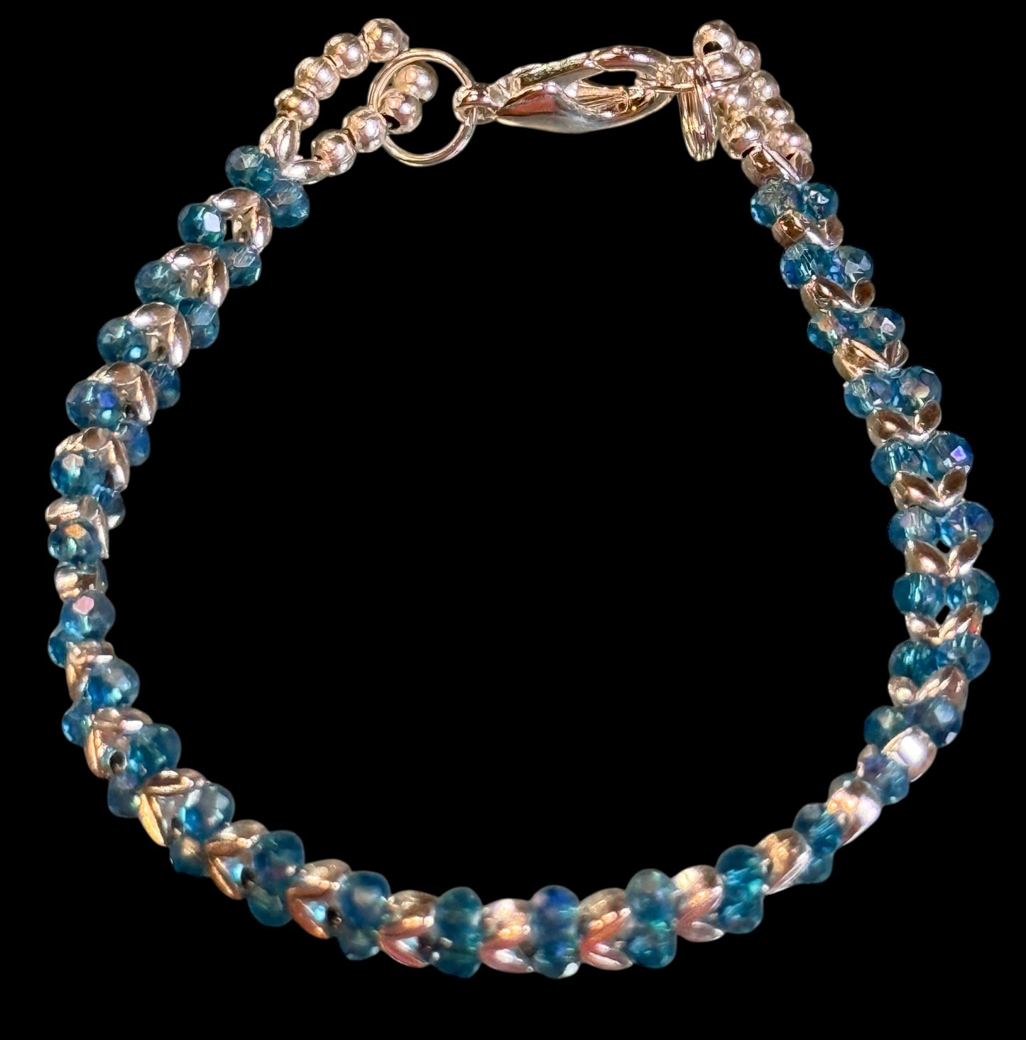 Teal and Silver Chevron Bracelet 7.5"