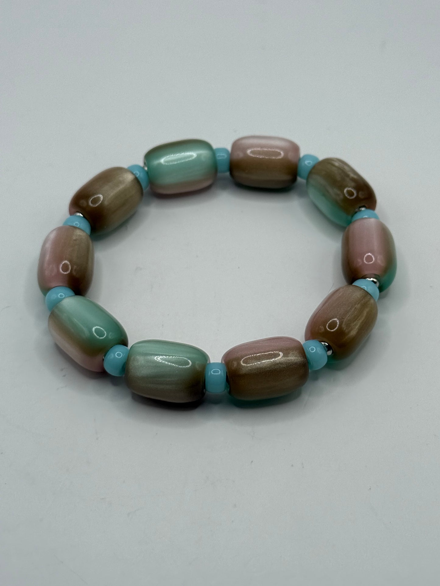 Chunky Resin Barrel Bead Stretch Bracelet | Colorful Retro and Beach Fusion Statement Jewelry | Handmade 7” Beaded Bracelet (Custom Sizing Available)
