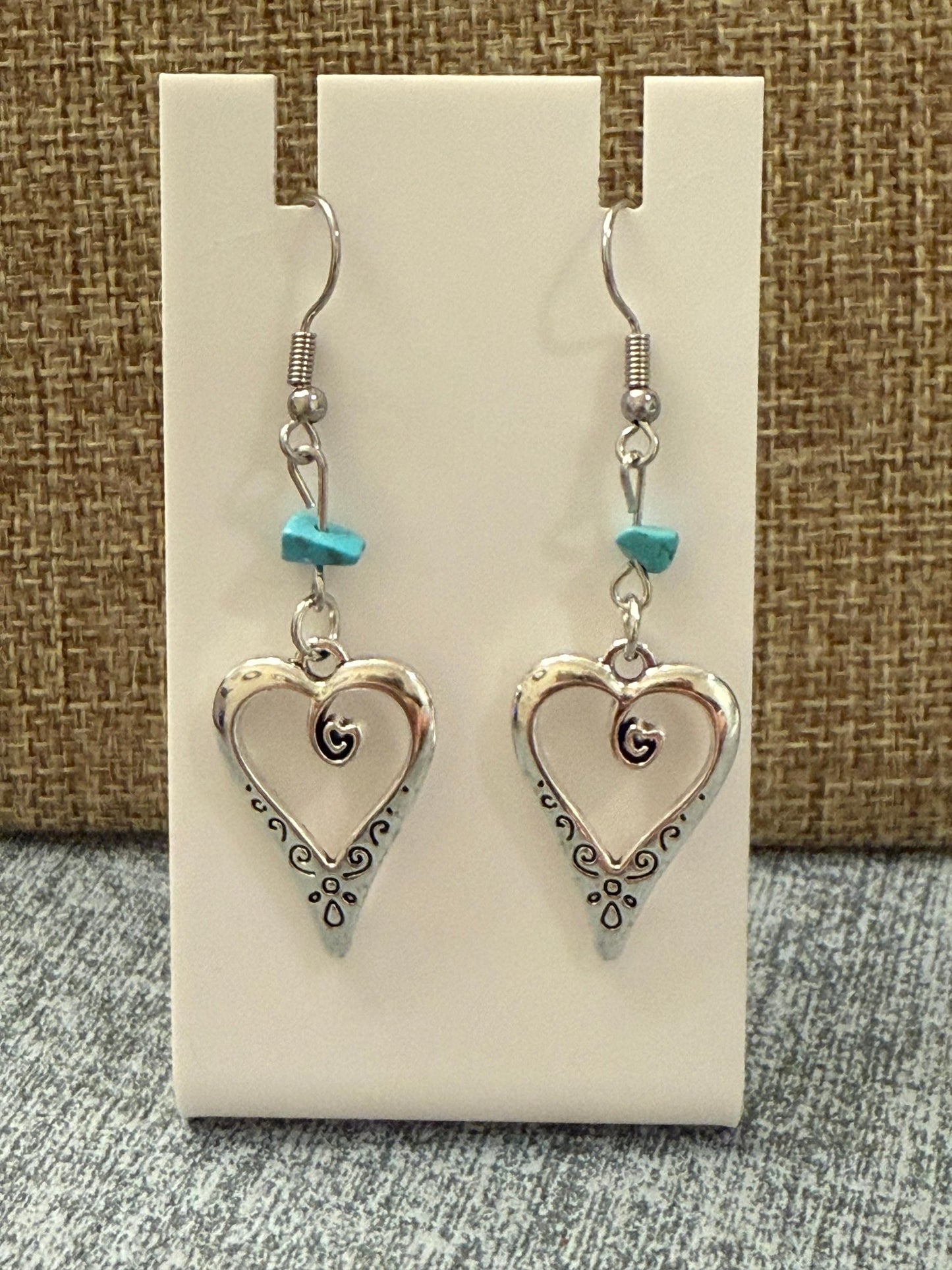 Turquoise Heart Dangle Earrings: Silver Boho Western Jewelry