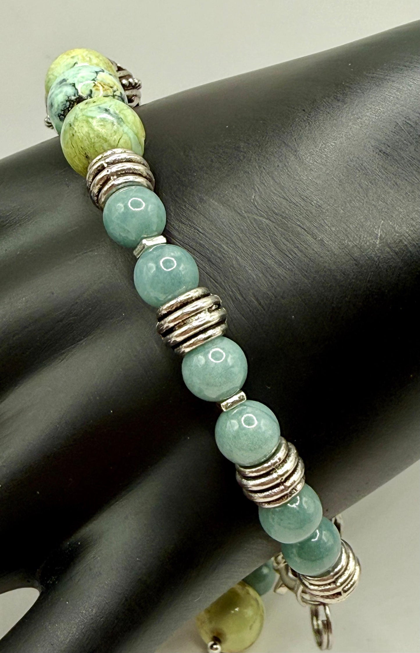 Handmade Variscite & Jade Bracelet: Healing Crystal Energy, Adjustable 7.75"