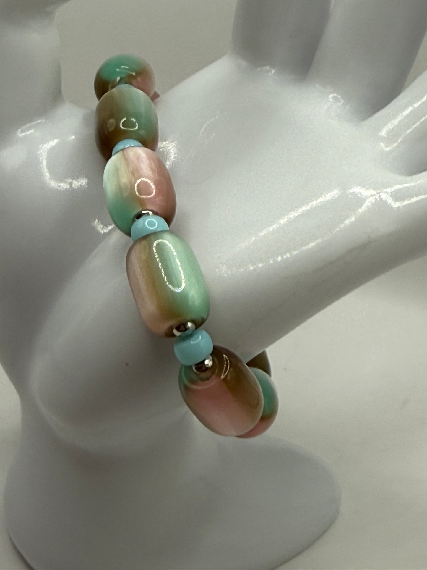 Chunky Resin Barrel Bead Stretch Bracelet | Colorful Retro and Beach Fusion Statement Jewelry | Handmade 7” Beaded Bracelet (Custom Sizing Available)