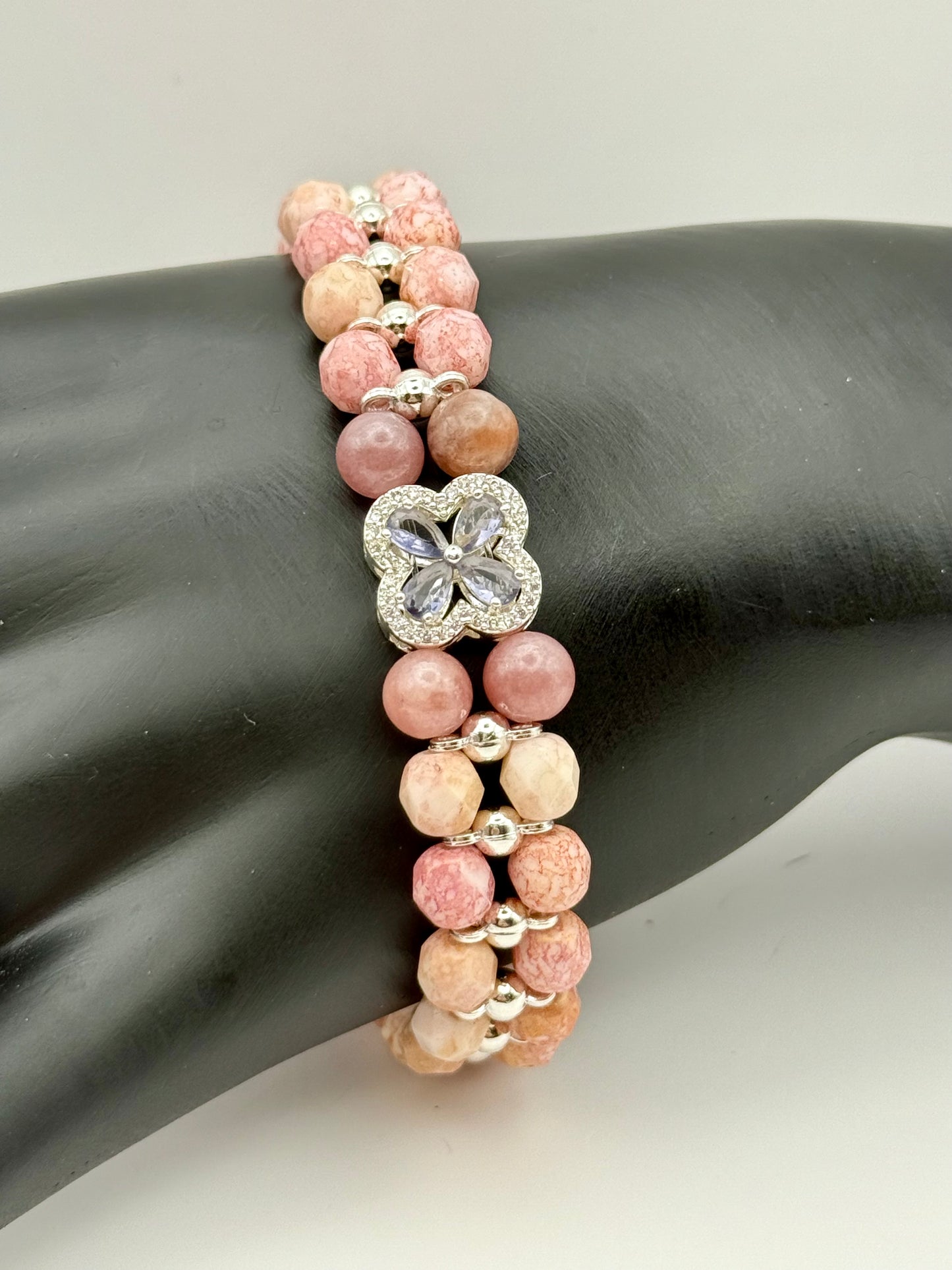 Rhodonite and Sunstone Butterfly Stretch Bracelet 7.5"