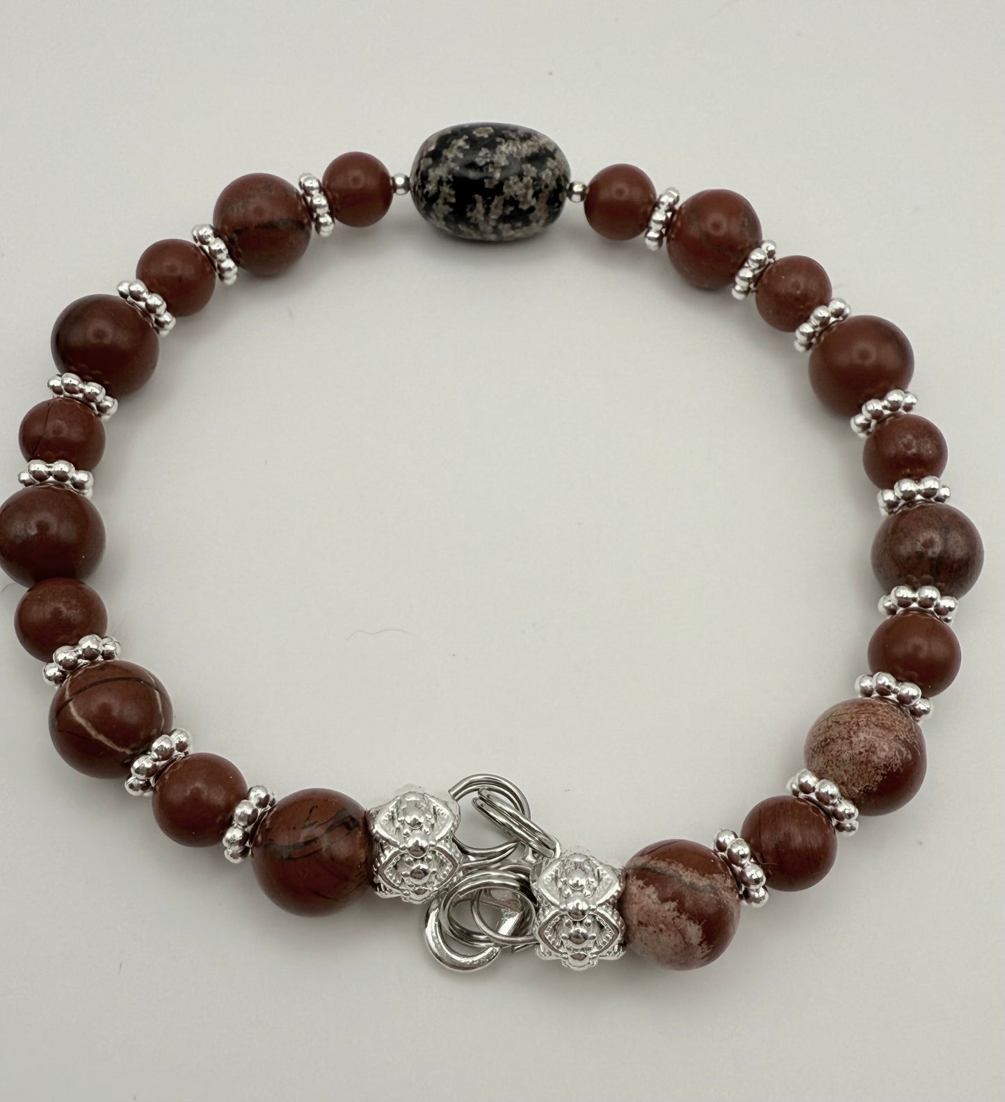 Red Jasper and Black Coral Bracelets 7.5"-7.75"