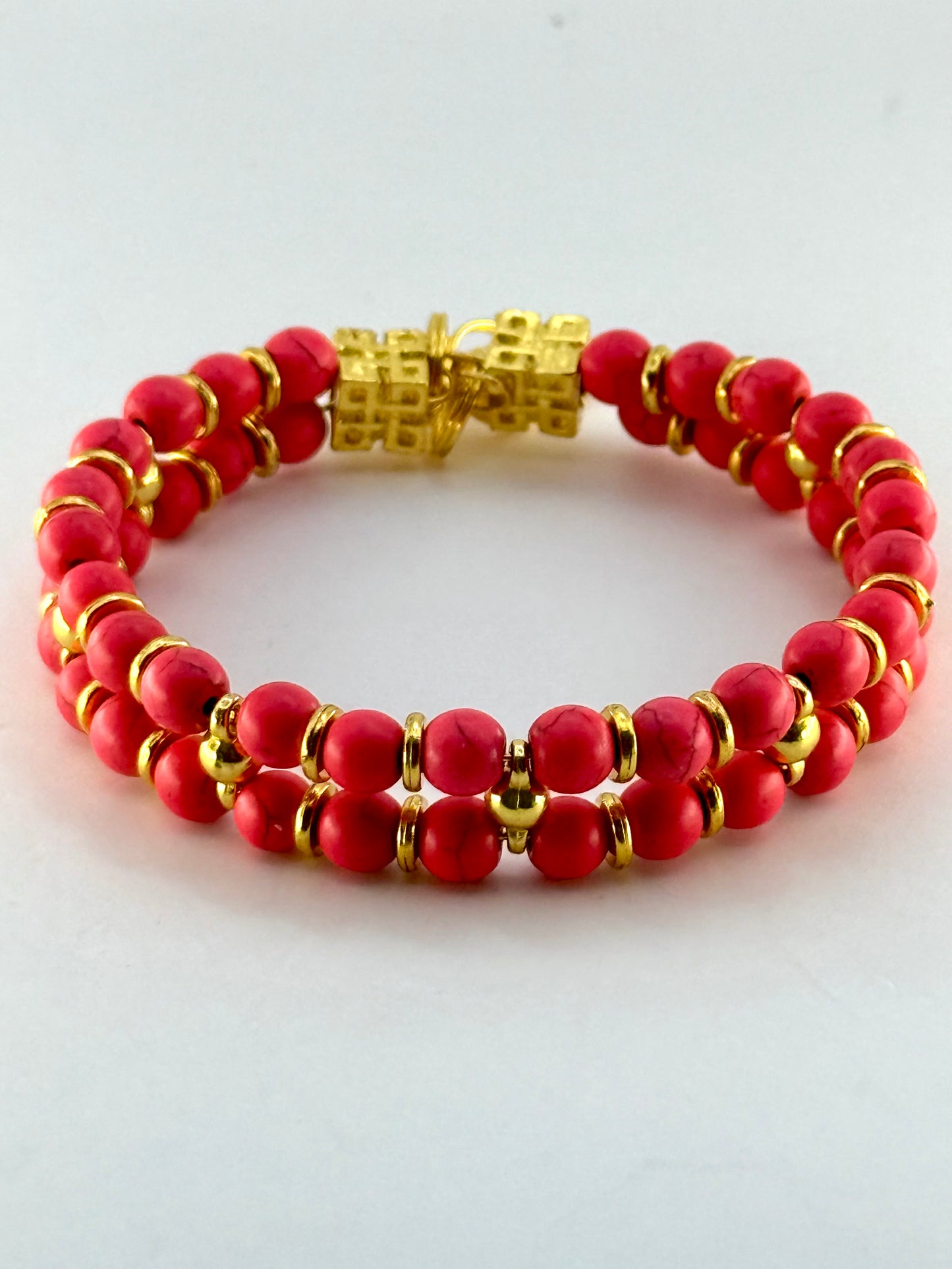 Coral Howlite Double Band Bracelet 7.75"
