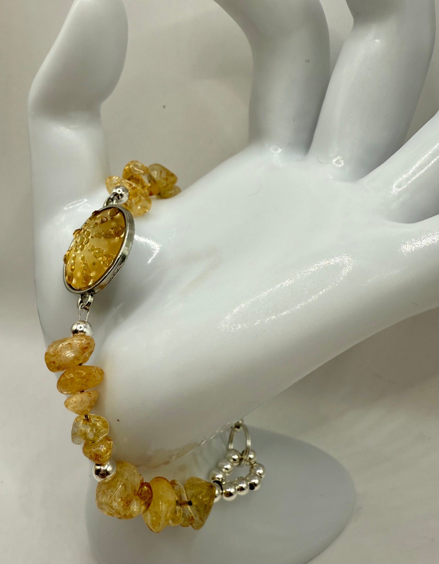 Citrine and Glass Focal Clasp Bracelet – 7.5” | Handmade Yellow Gemstone Bracelet | Sparkling Statement Jewelry
