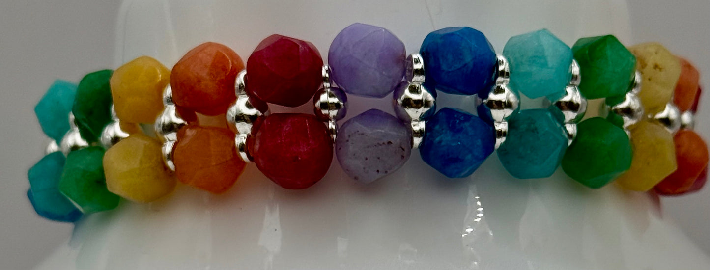 Rainbow Double Band Stretch Bracelet 7.5"