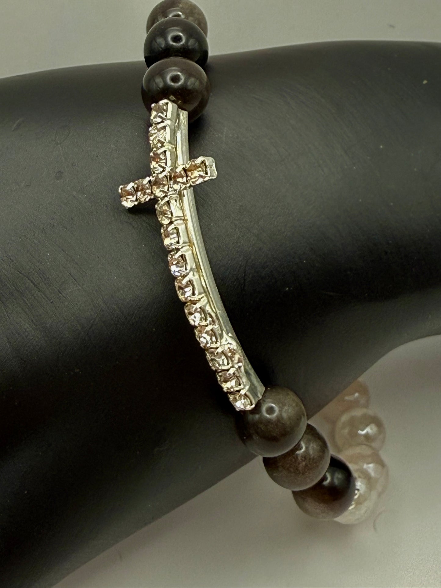 Rose Quartz & Amethyst Cross Stretch Bracelet 7.5"