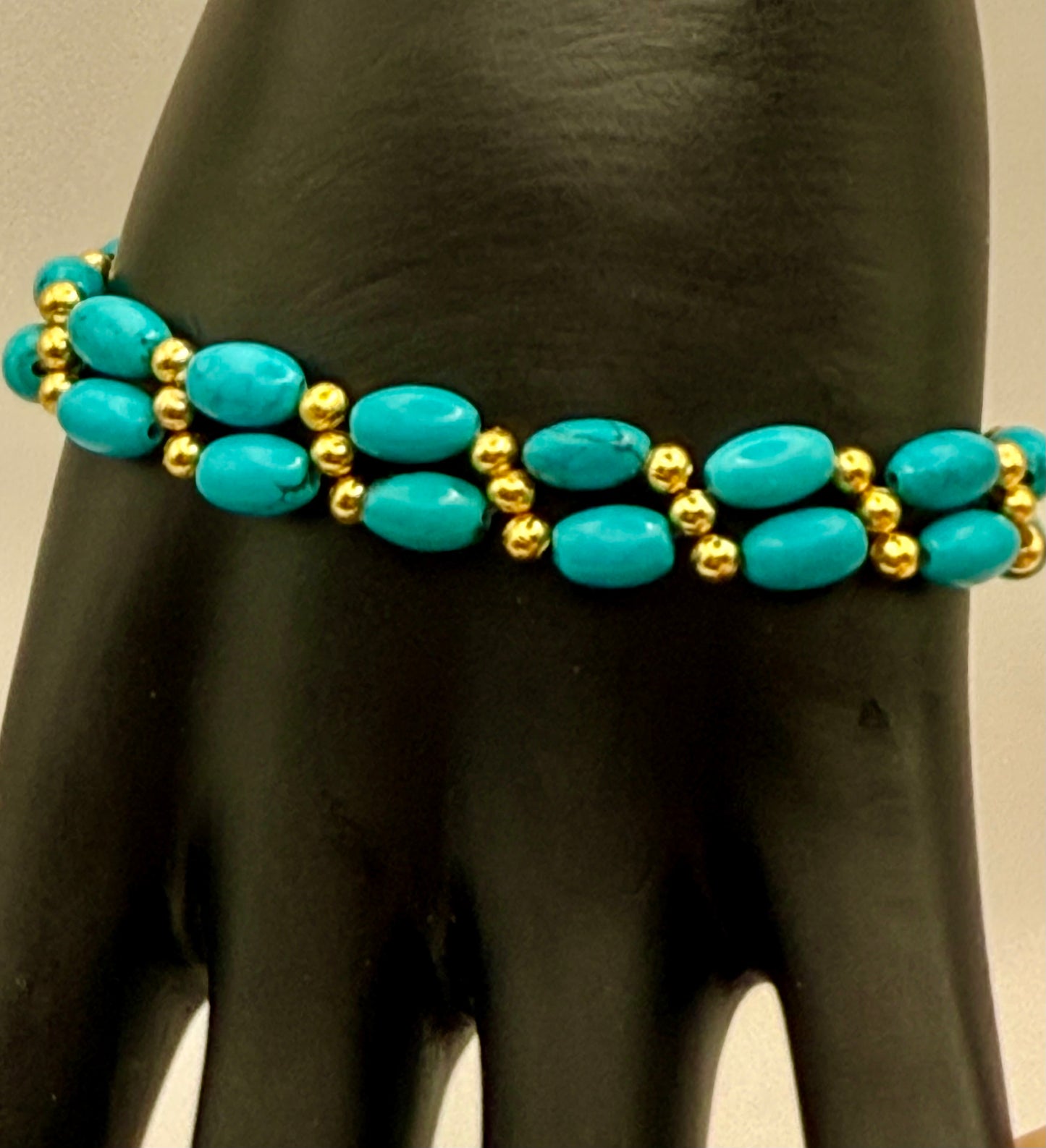Turquoise Barrel Double Band Bracelet 7.75"