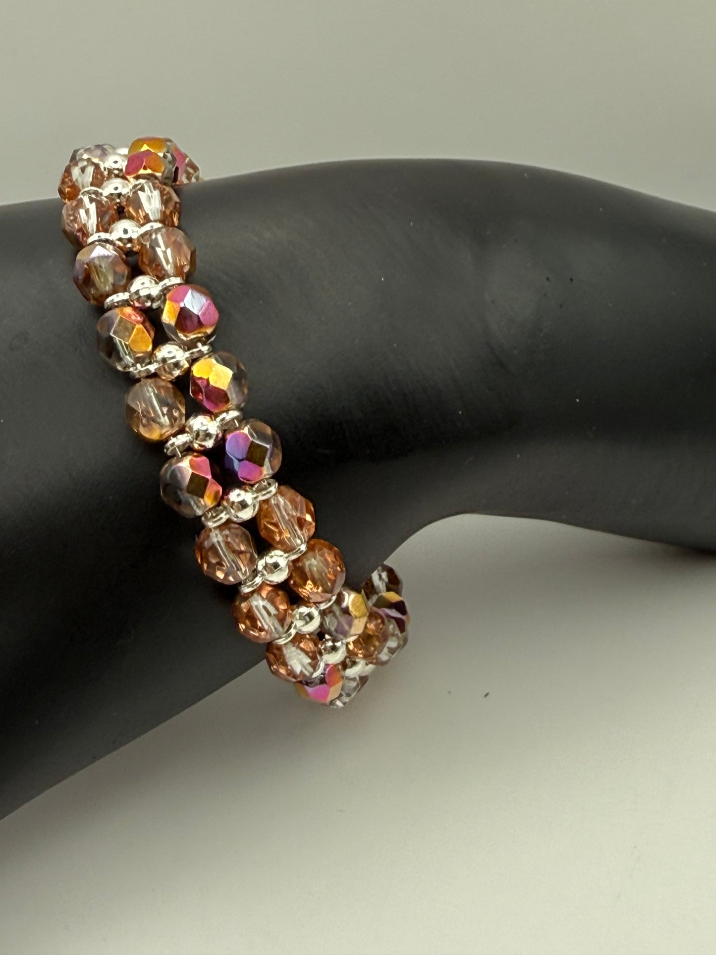 Rosy Gold Faceted Double Band Bracelet 7.5"