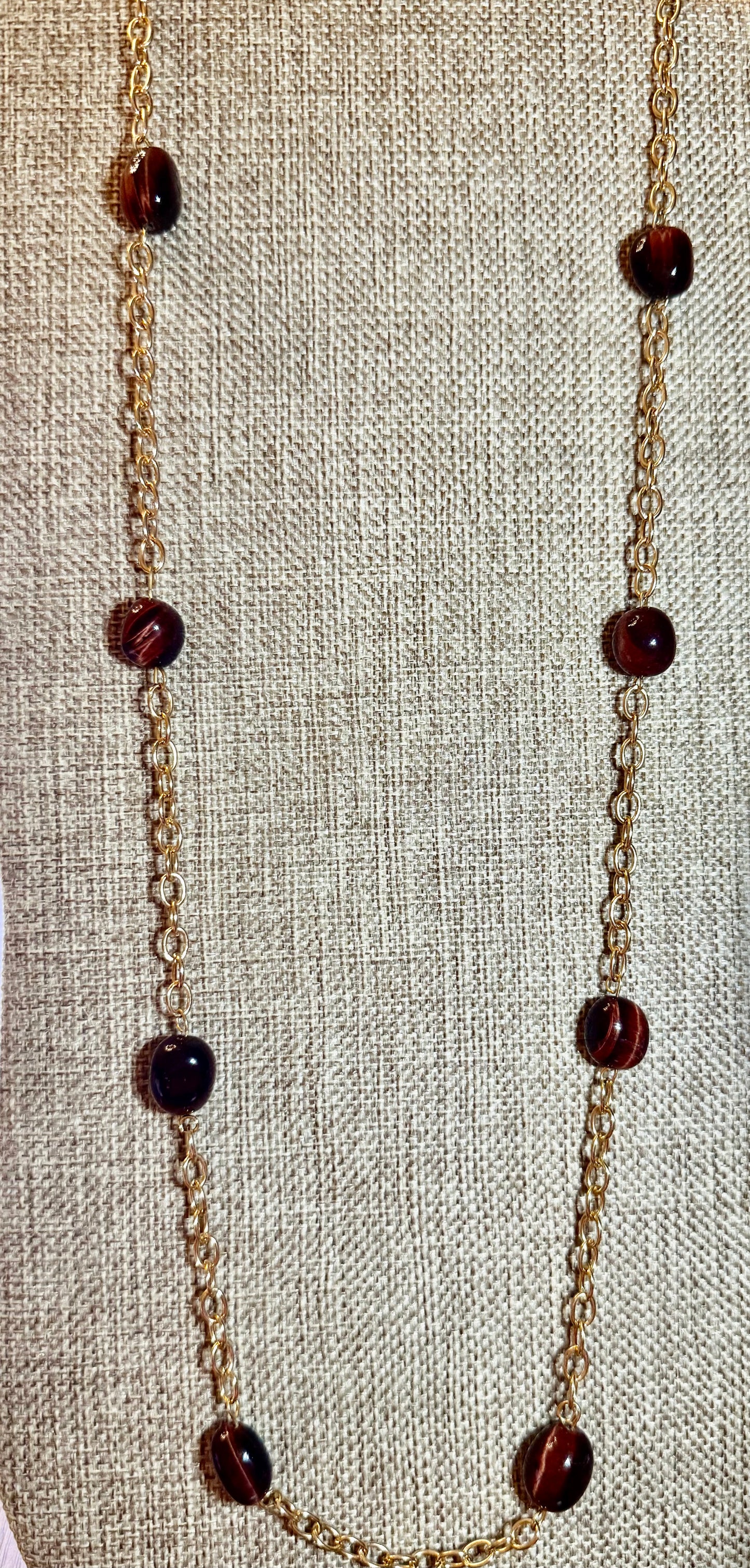 26” Tiger Eye Nugget Necklace with 8” Matching Bracelet | Gold Tone Chain Set | Handmade Gemstone Jewelry by LuckyCharm Boutique TX