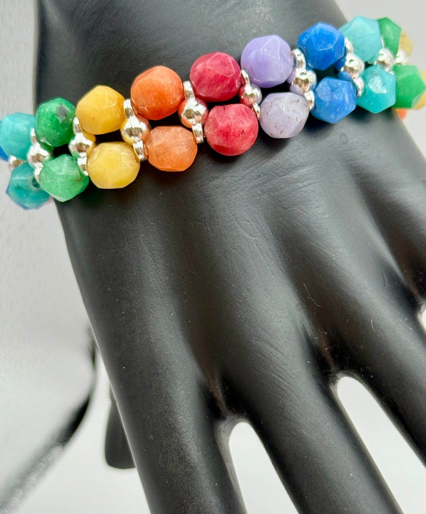 Rainbow Double Band Stretch Bracelet 7.5"