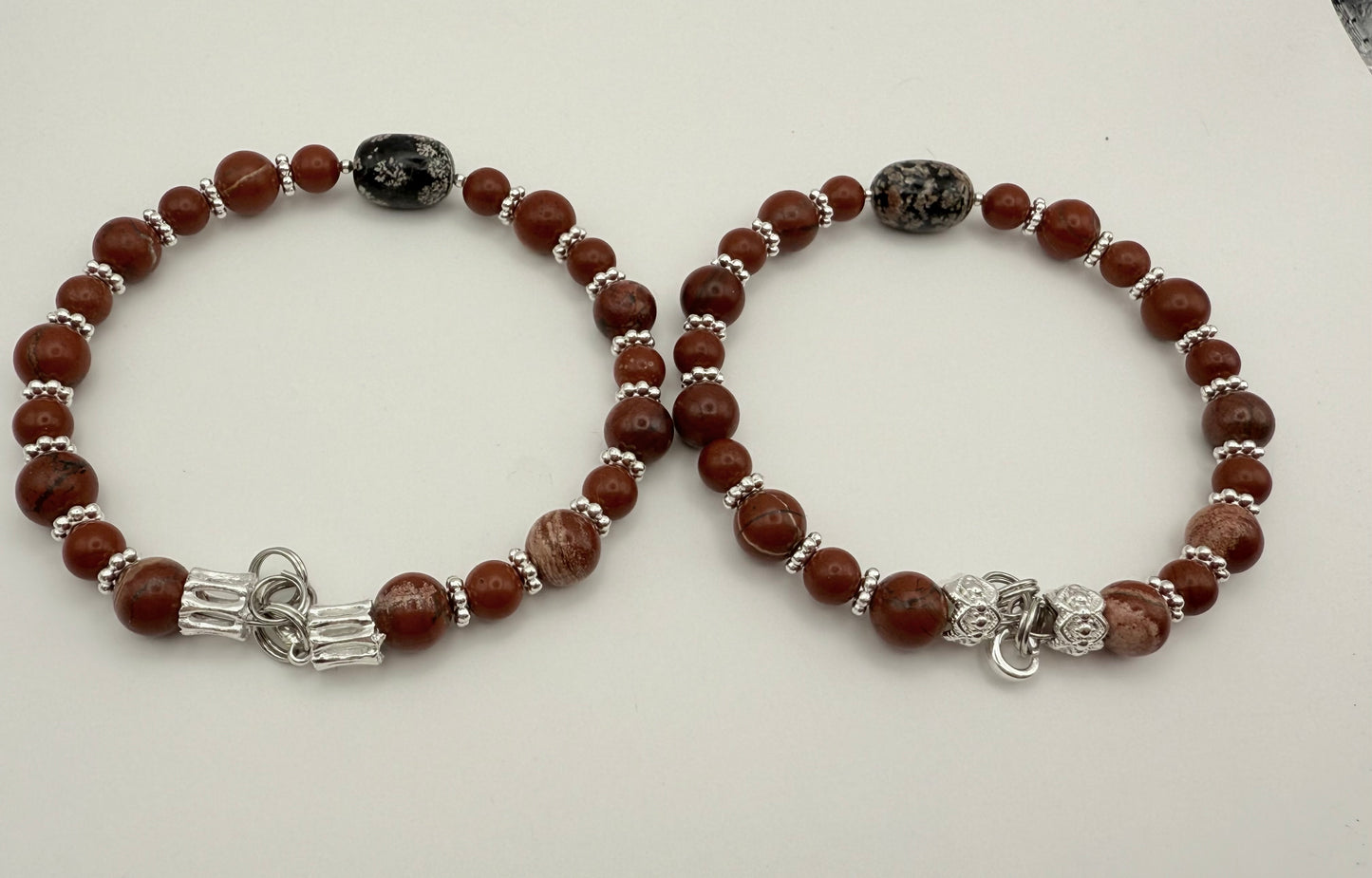 Red Jasper and Black Coral Bracelets 7.5"-7.75"