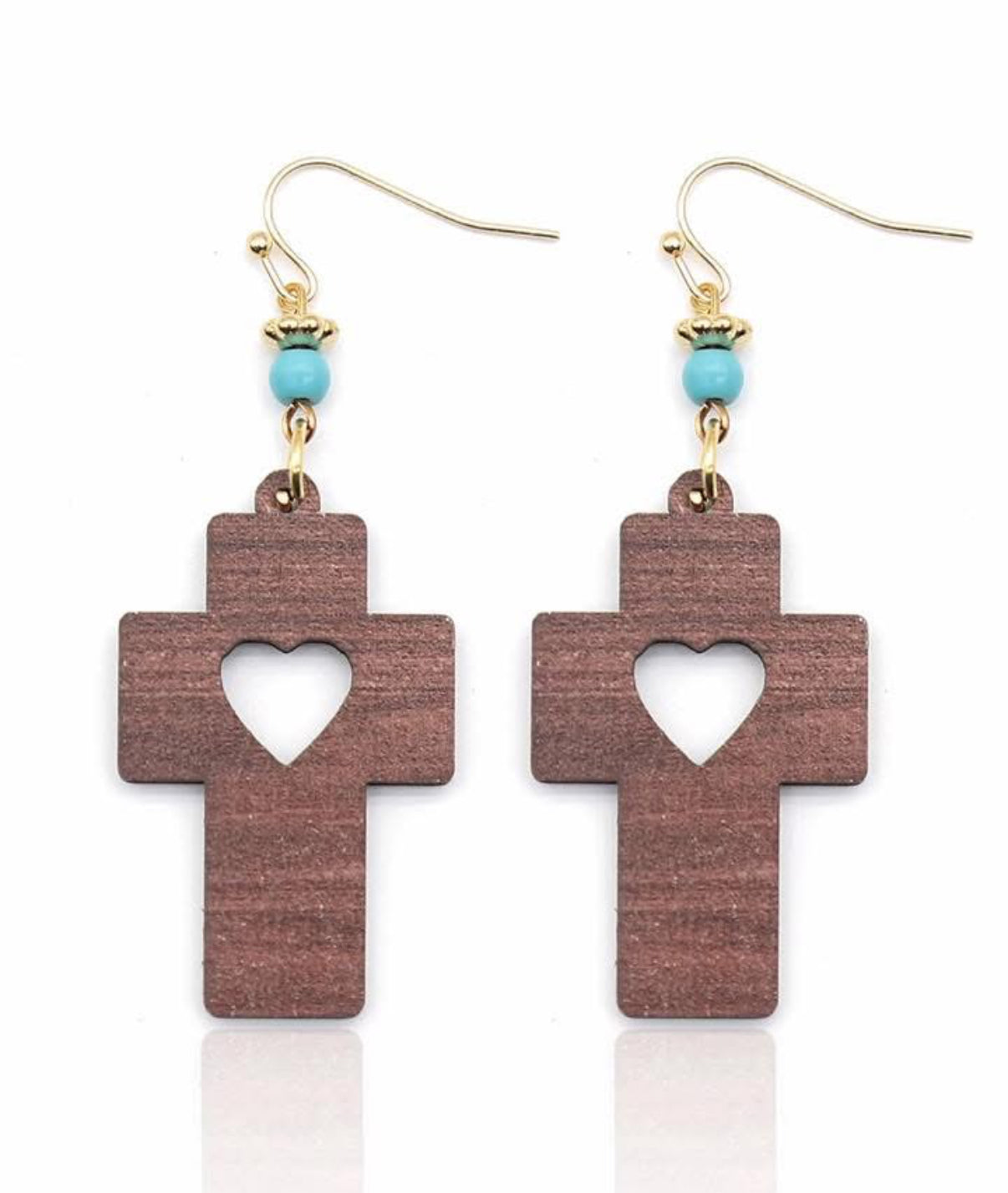 Modern Heart Cutout Drop Earrings with Turquoise Accent | Lightweight Geometric Dangle Earrings