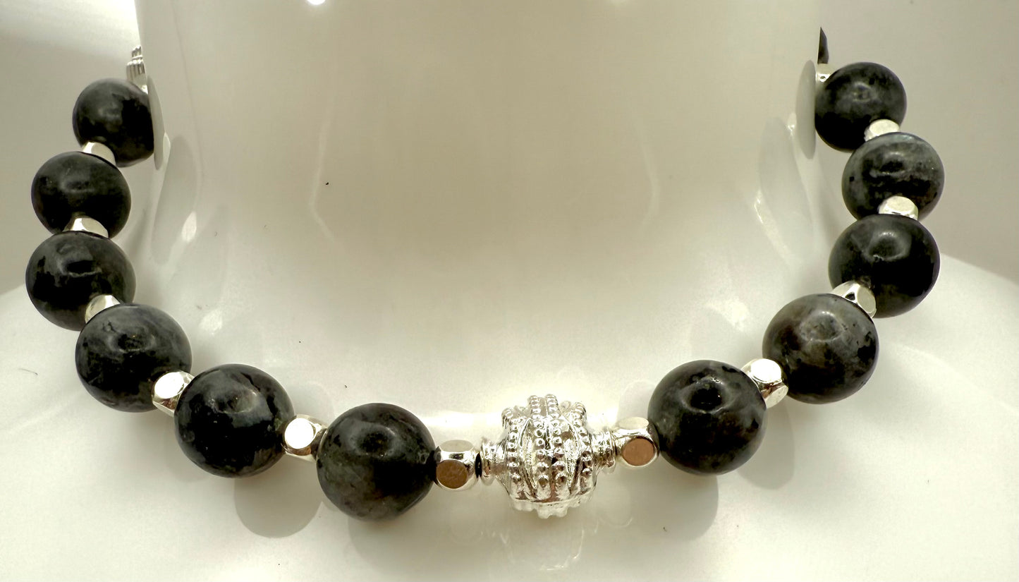 Spectrolite and Silver wired bracelet 7.5"