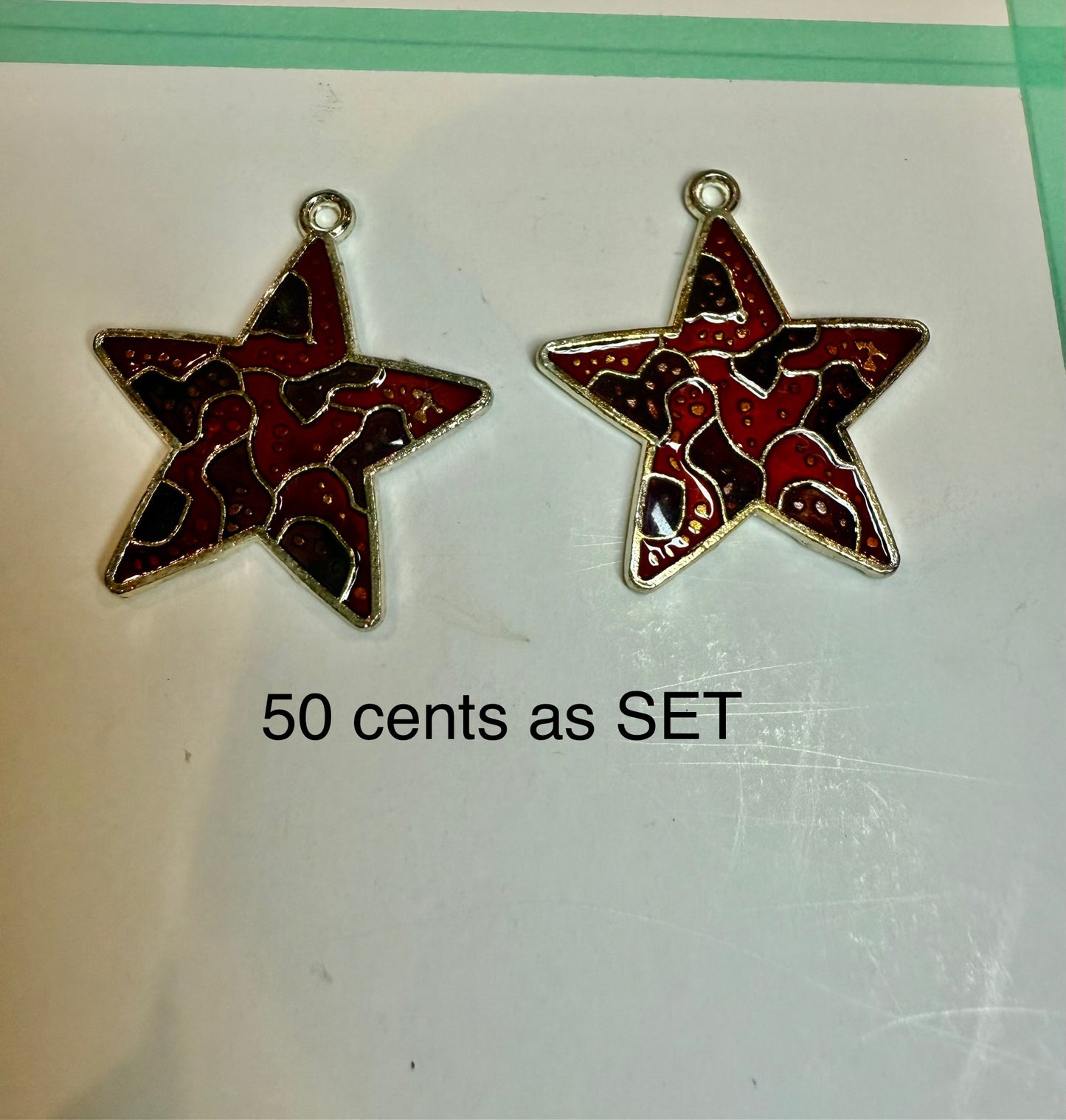 Destash - Red Enamel Star Charms Set of 2 – Silver Tone Outline, Jewelry Making, Pendants, DIY Craft Supplies