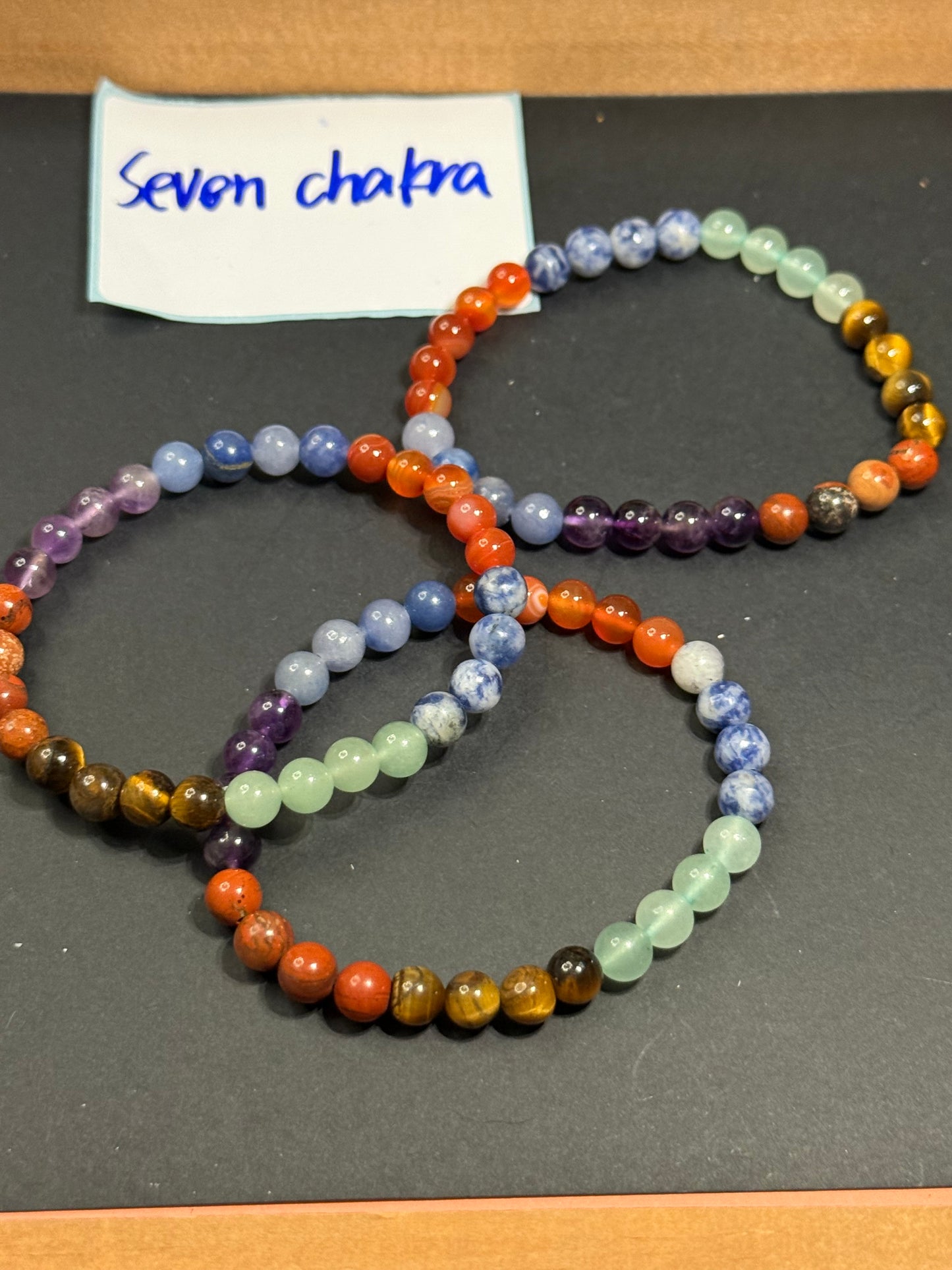 DESTASH - 6mm Chakra 7 (Carnelian, Blue Aventurine, Amethyst, Red Jasper, Tiger Eye, Green Aventurine, and Sodalite)