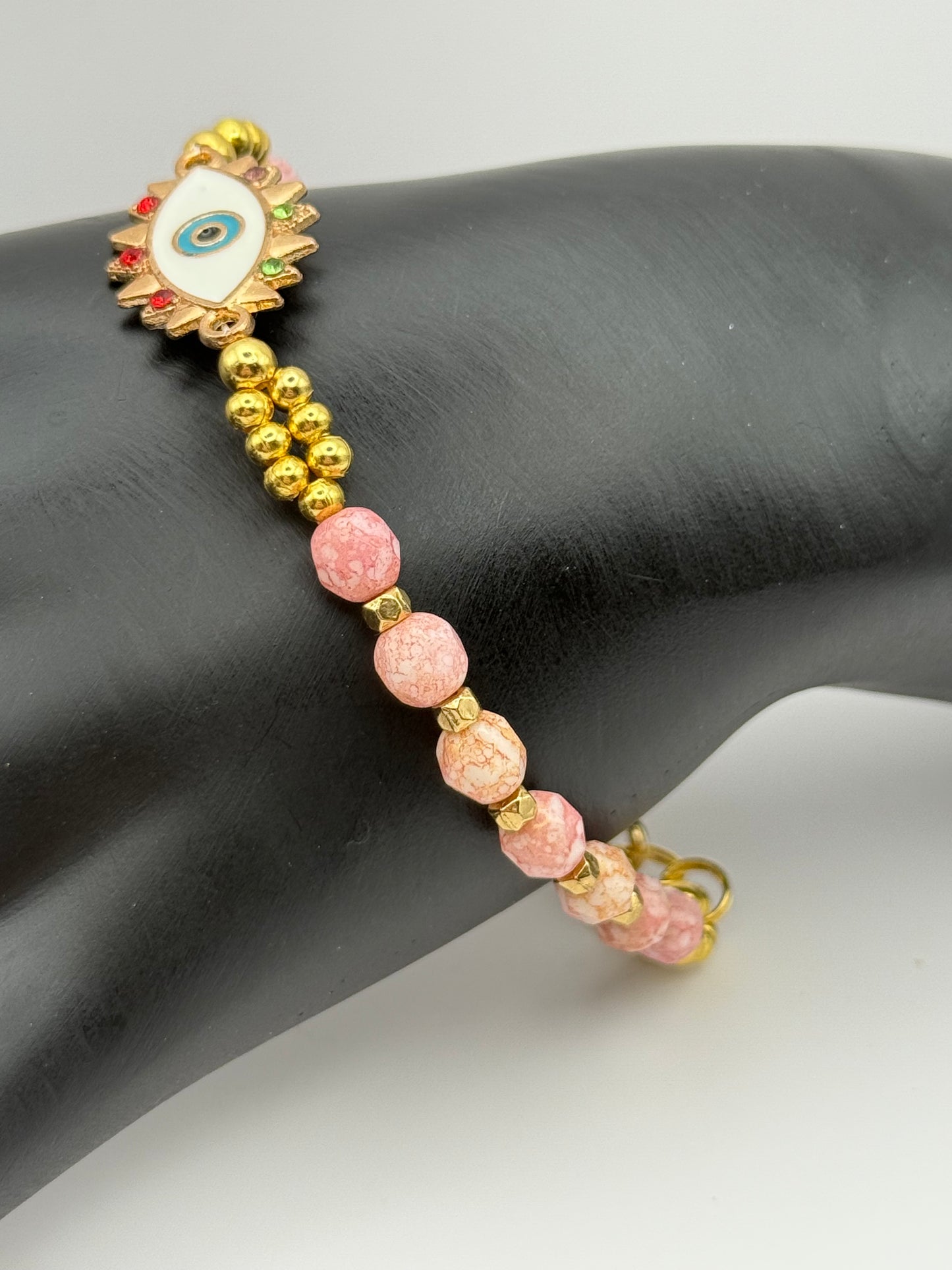 Rhodonite Evil Eye Protection Bracelet 7"