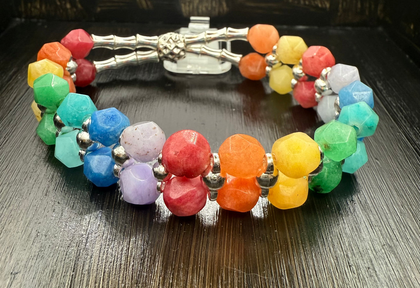 Rainbow Double Band Stretch Bracelet 7.5"