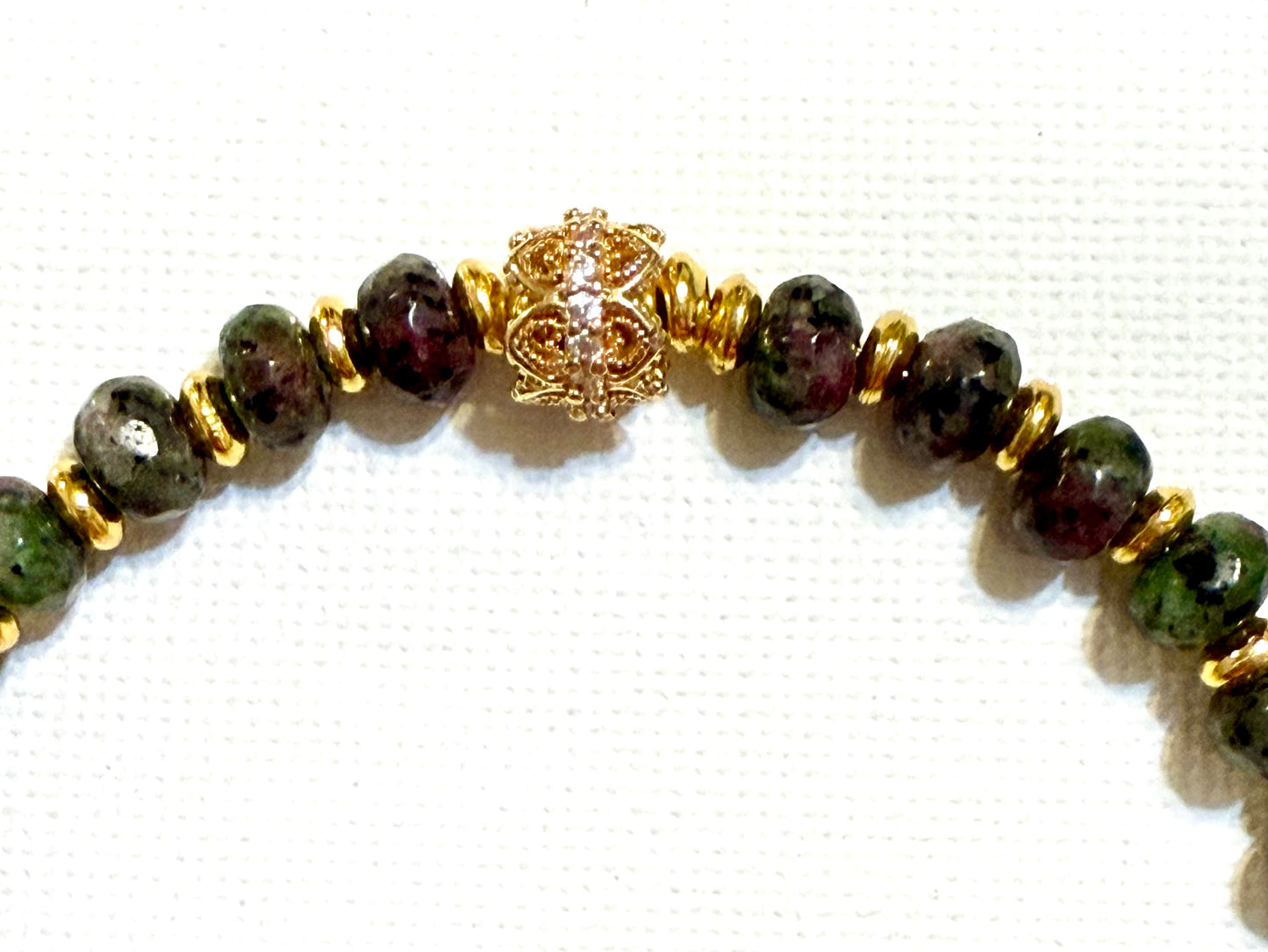 Zoisite with Ruby Inclusion with Gold Accents 7.75"