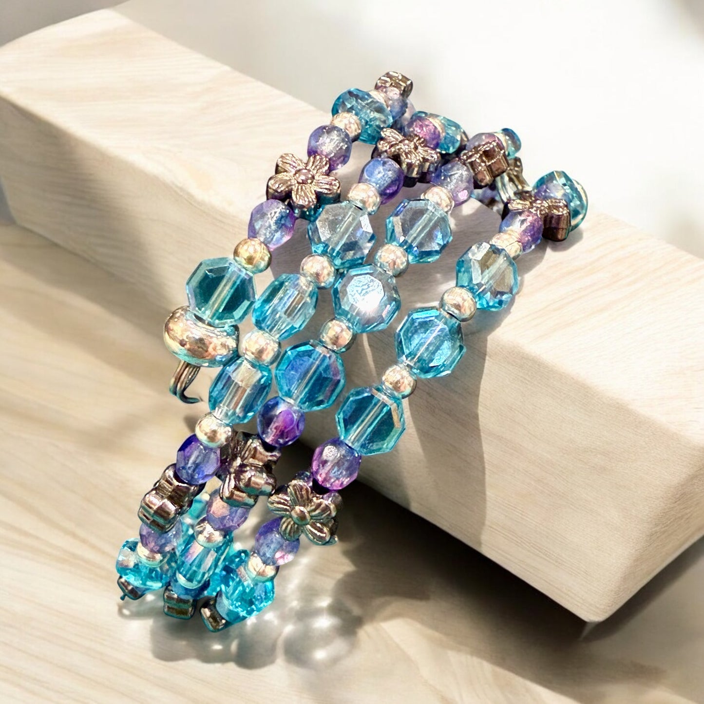 Wrap Bracelet - Czech glass (blue and purple)