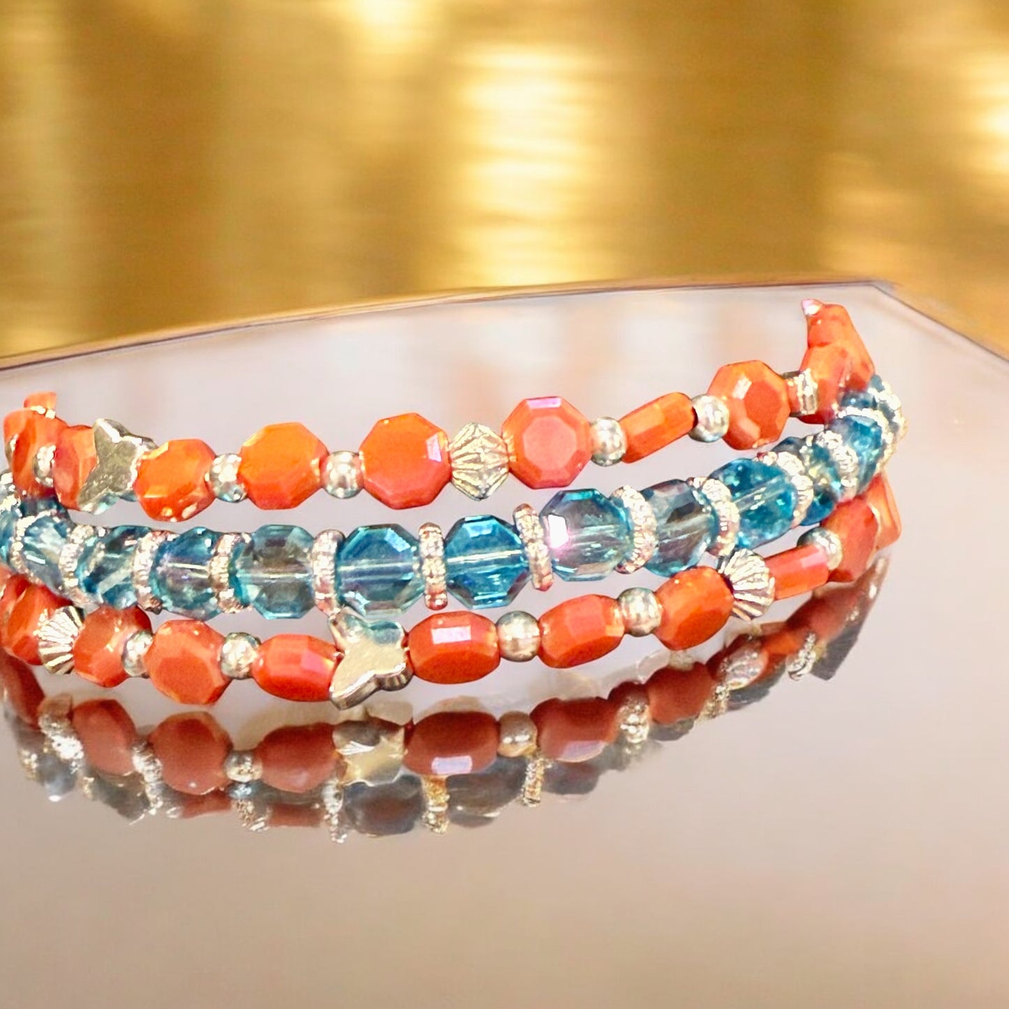 Wrap Bracelet - Tropical Orange and Blue with Butterfly accents