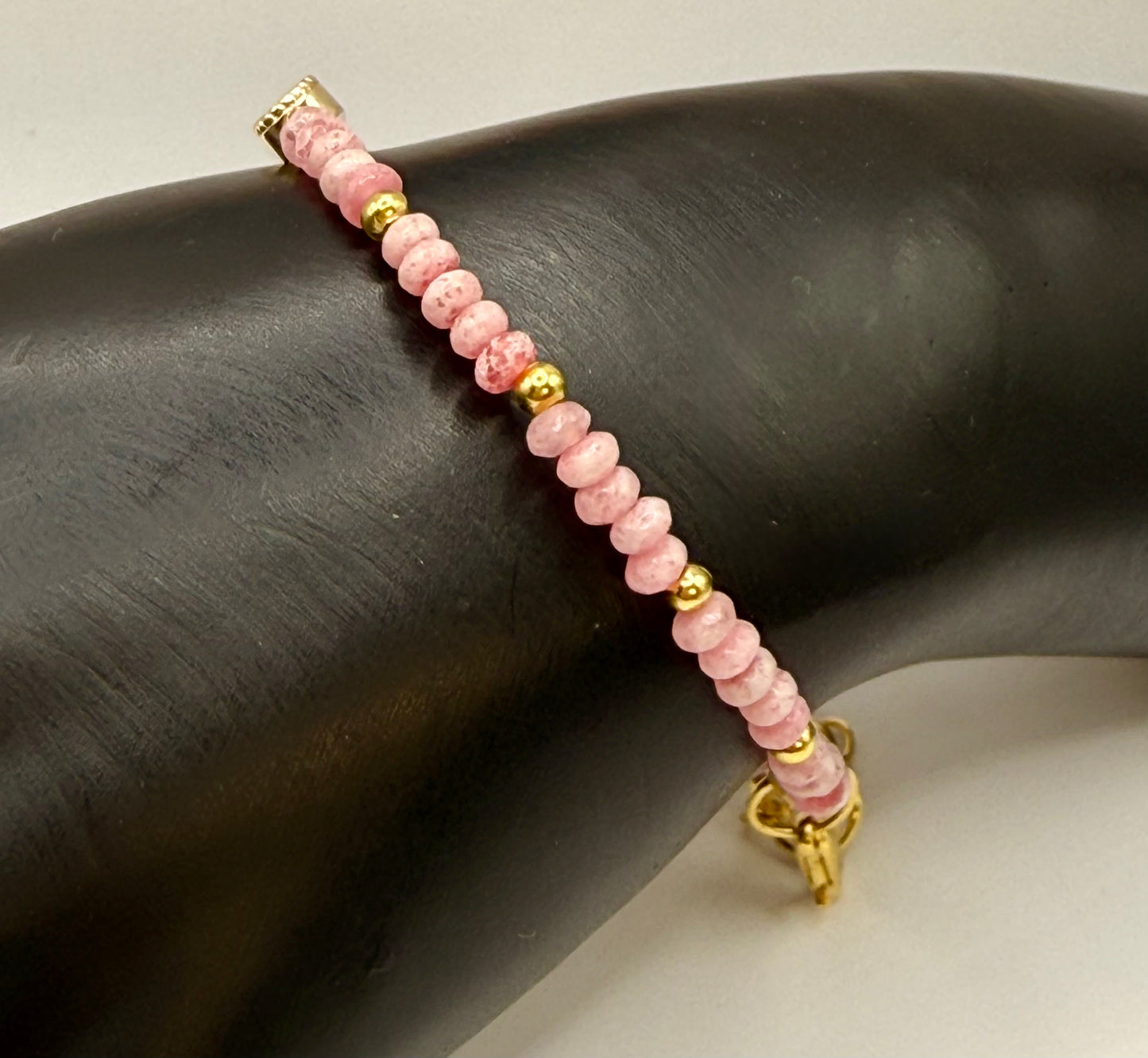 Pink Freckled Jade Donut Bead Bracelet, 7.75–8 Inch Beaded Bracelet, Handmade Jade Jewelry