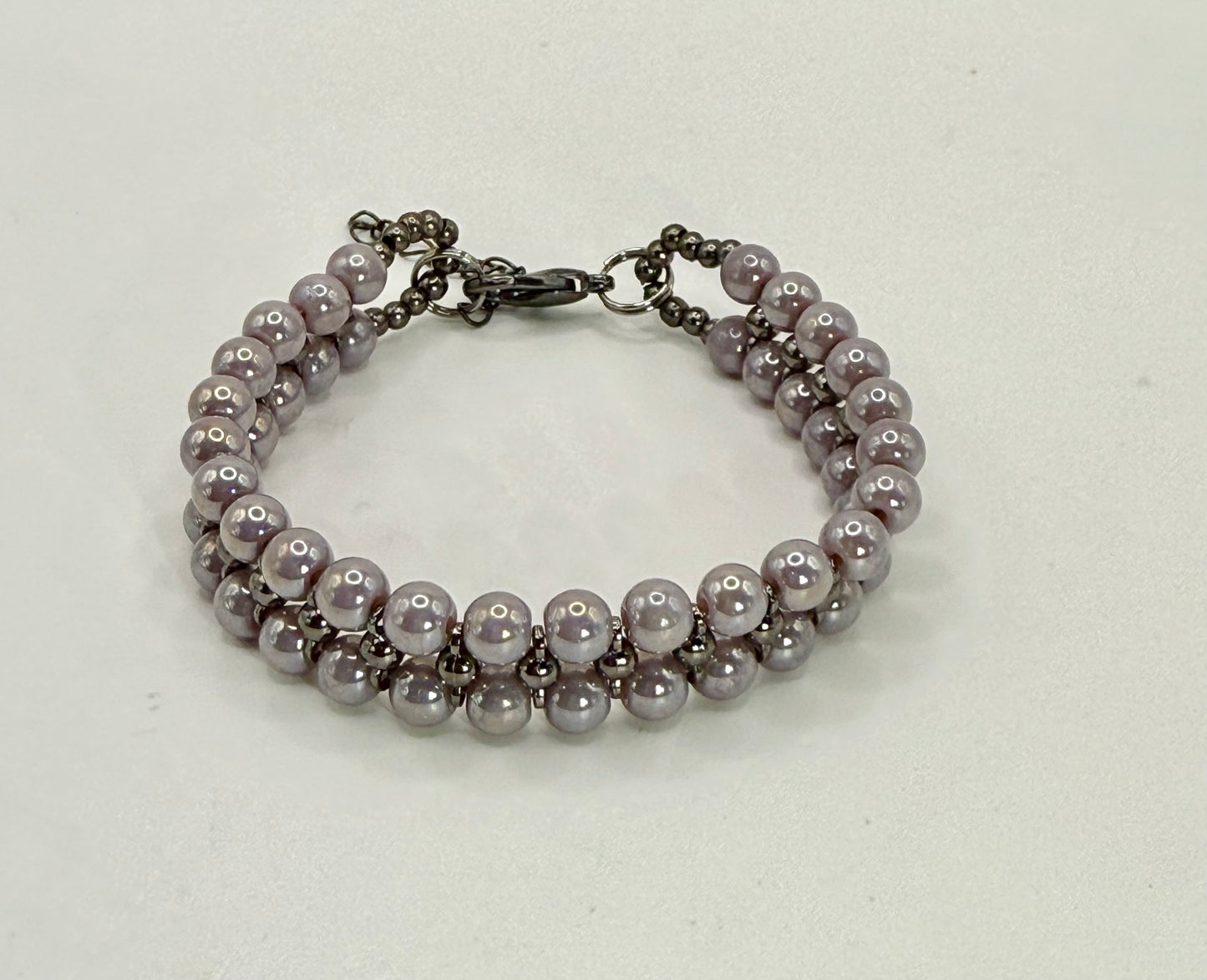 Purple Glass Bead Bracelet | Double Band 7.5” Clasp | Handmade Beaded Jewelry