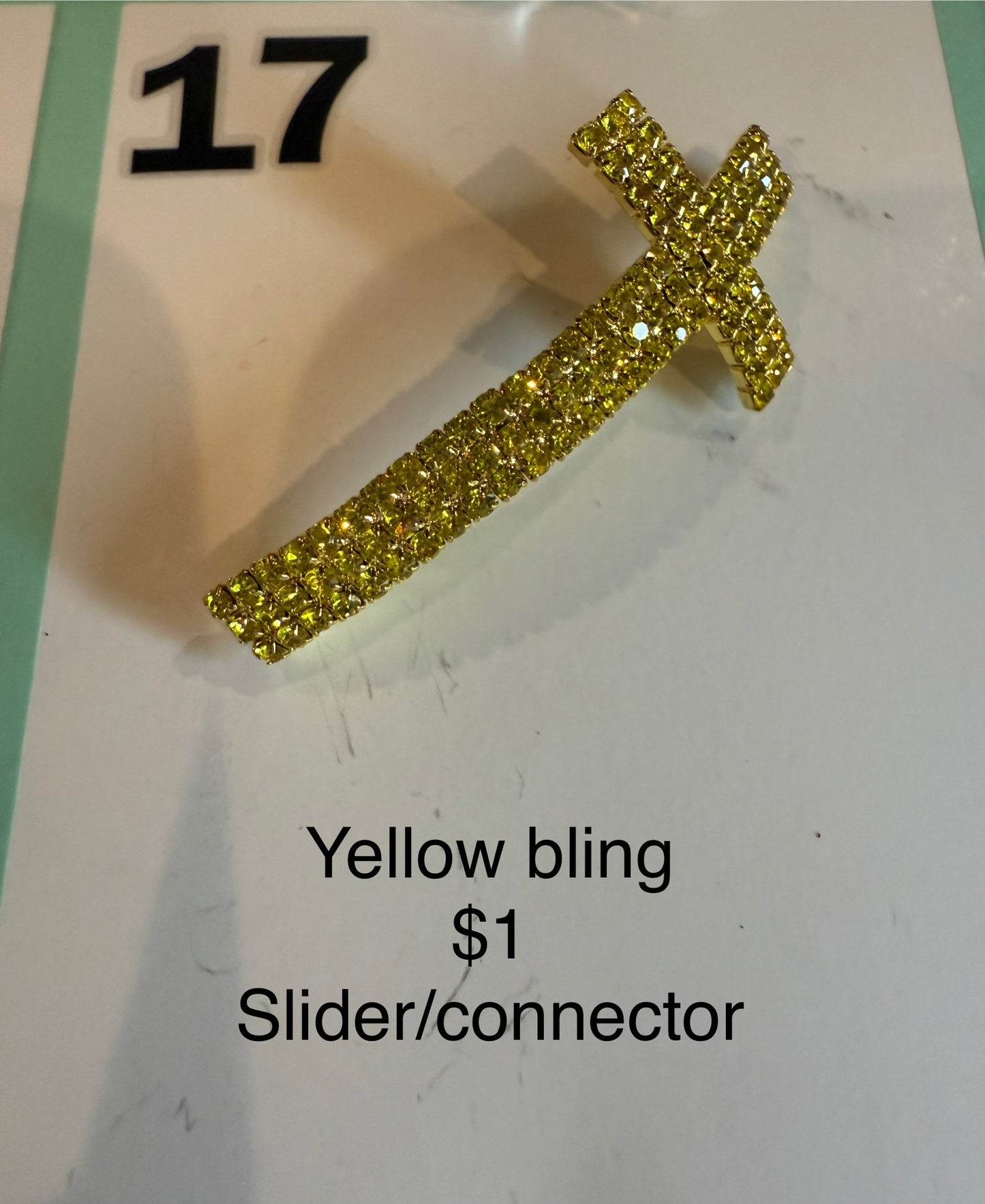 Destash - Yellow Rhinestone Cross Slide or Connector - Multiple Uses
