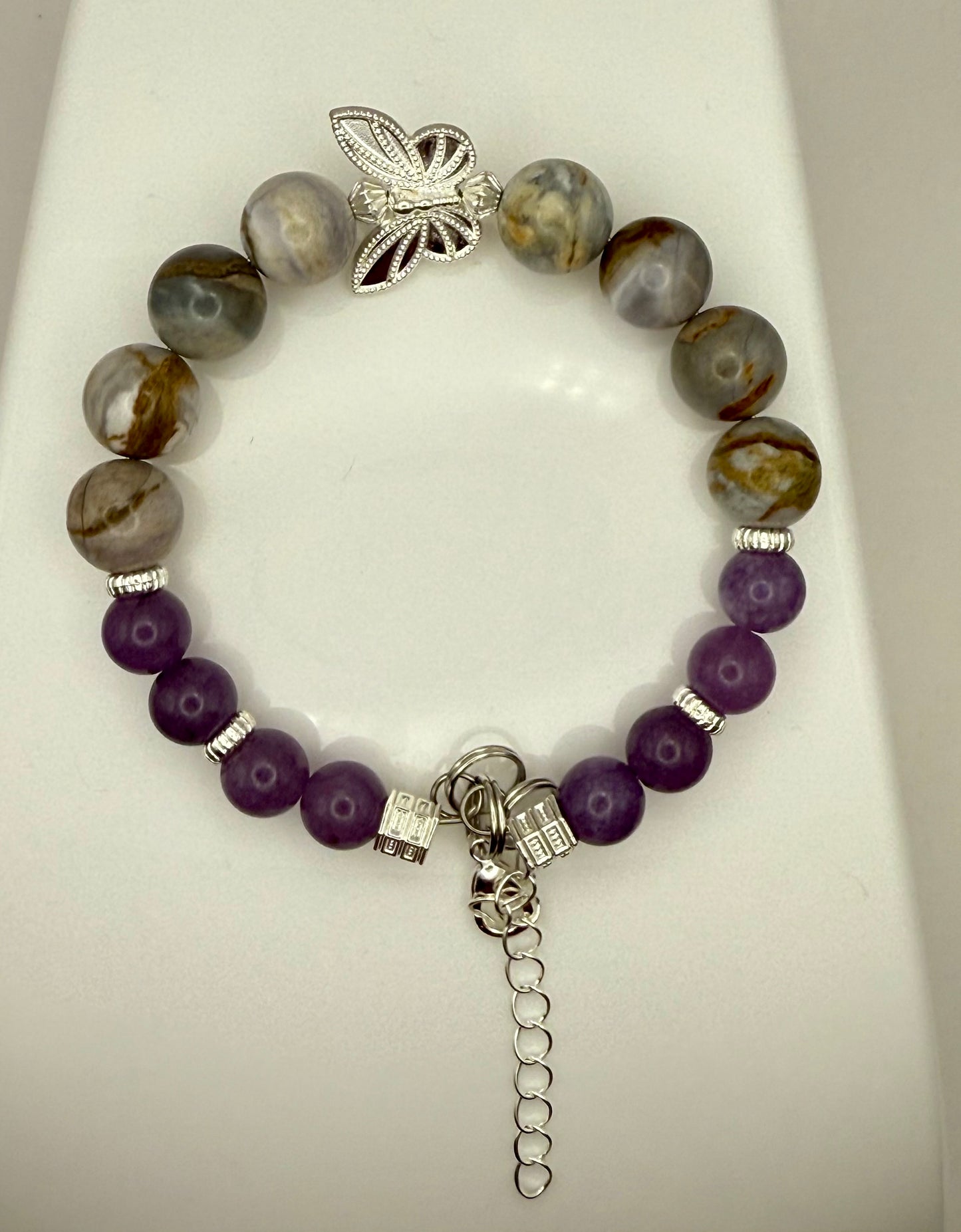 Amethyst Agate and Amethyst Butterfly Bracelets 7.5" Wired and Stretch