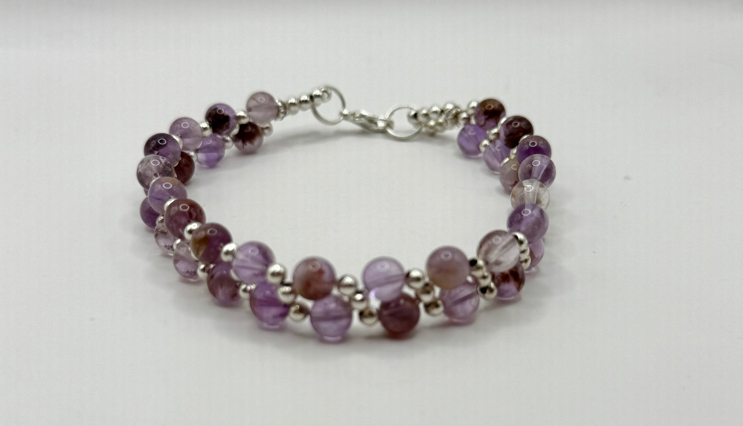 8” Amethyst & Silver Beaded Bracelet – Double Strand Gemstone Jewelry