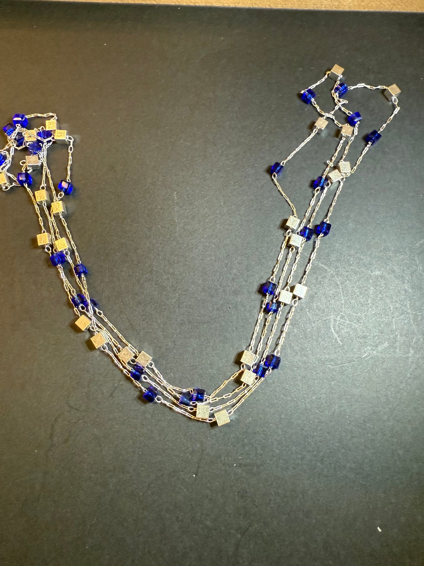 DEATASH 1meter (about 39") Stainless Steel chain with cubed faceted blue zirconia.
