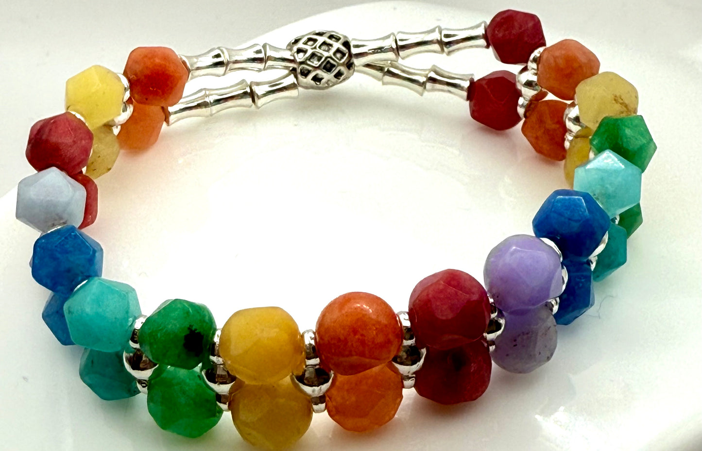 Rainbow Double Band Stretch Bracelet 7.5"