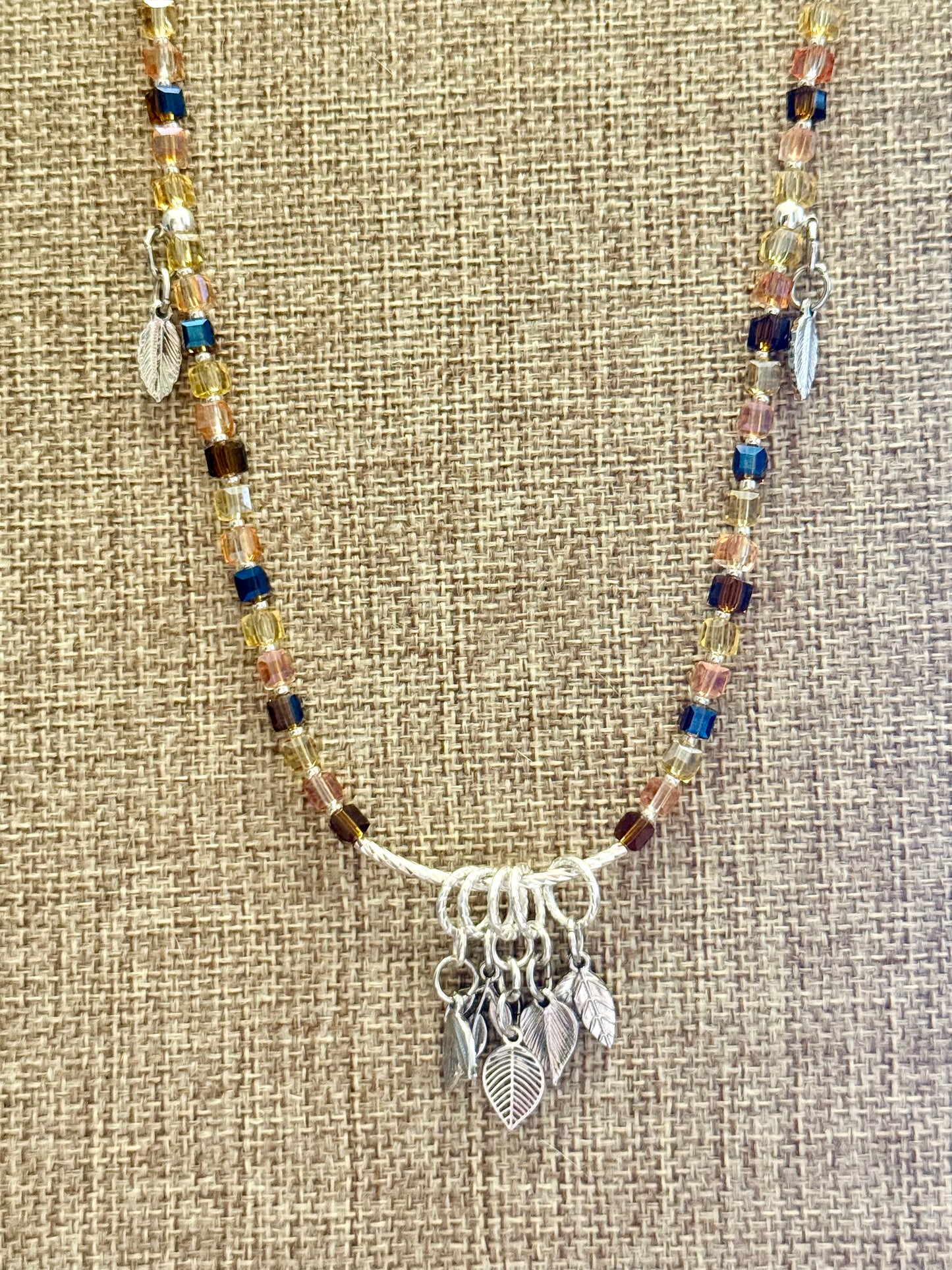 Autumn Jewelry Set – 20” Necklace, 8” Bracelet & Earrings | Fall Leaf Charm Beaded Set | Handmade Gift for Her