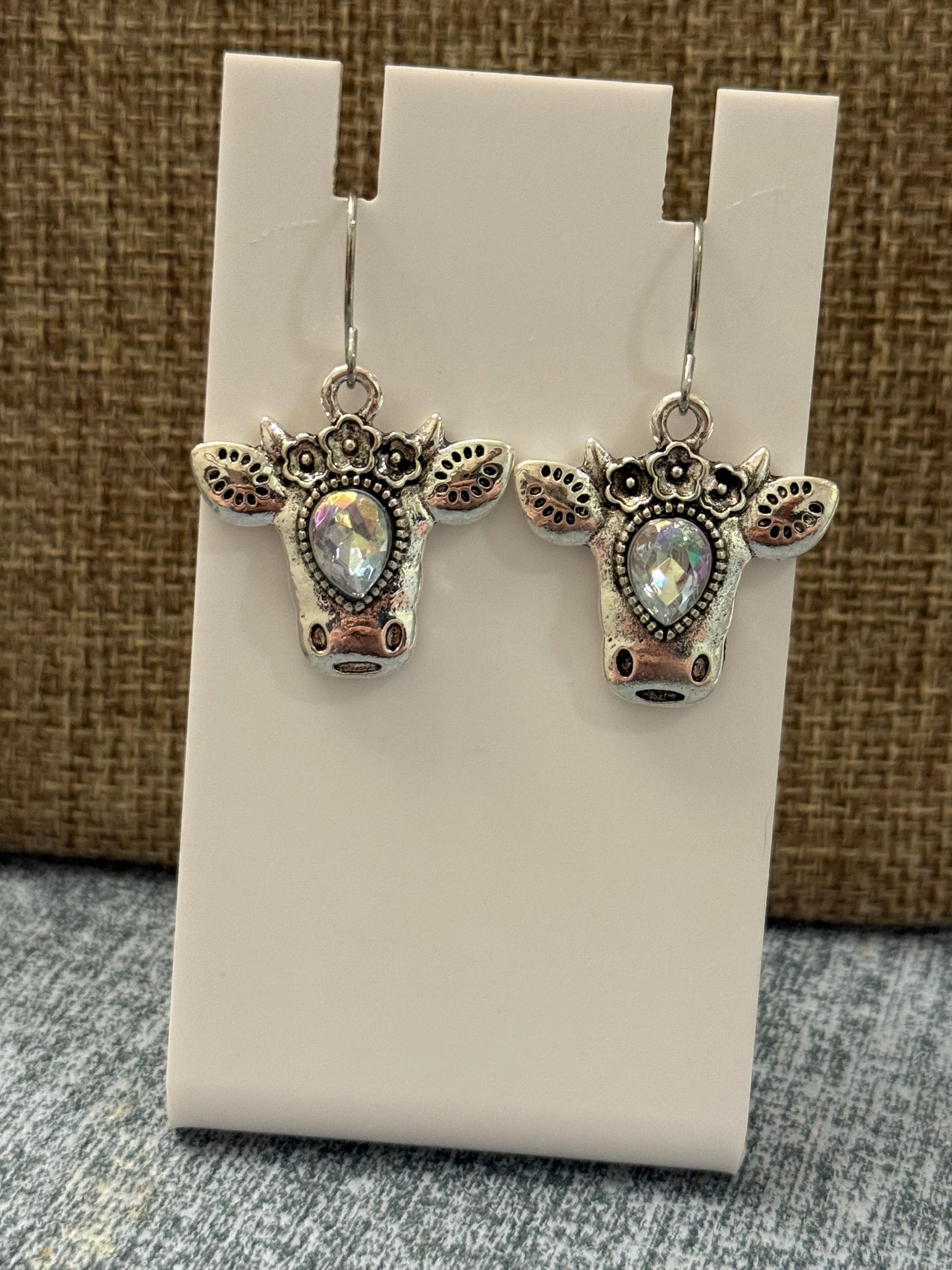 Whimsical Cow Earrings with Sparkling Crystal | Boho Farm Charm Jewelry | Country Chic Gift for Her