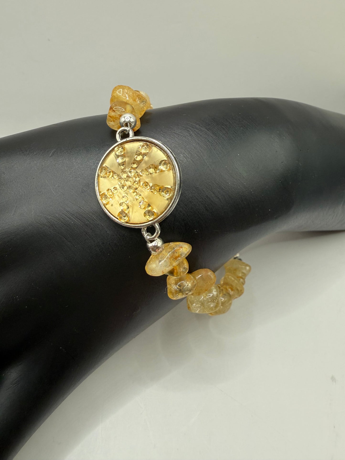 Citrine and Glass Focal Clasp Bracelet – 7.5” | Handmade Yellow Gemstone Bracelet | Sparkling Statement Jewelry