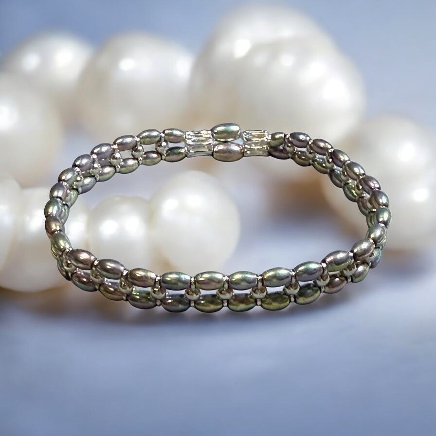 Rainbow Hematite Double Banded Stretch Bracelet 8"