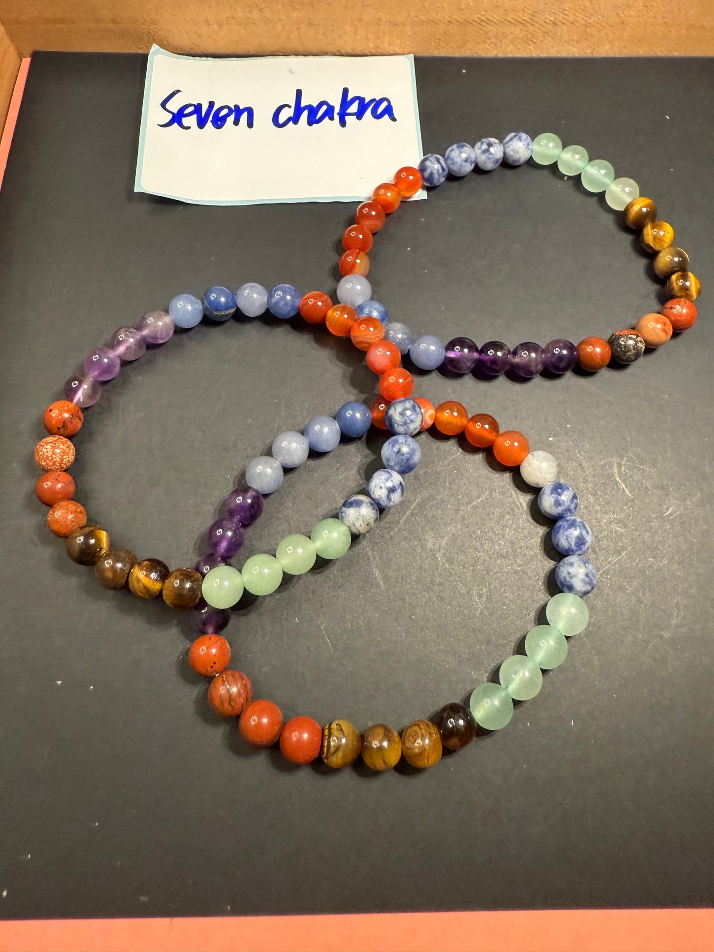 DESTASH - 6mm Chakra 7 (Carnelian, Blue Aventurine, Amethyst, Red Jasper, Tiger Eye, Green Aventurine, and Sodalite)
